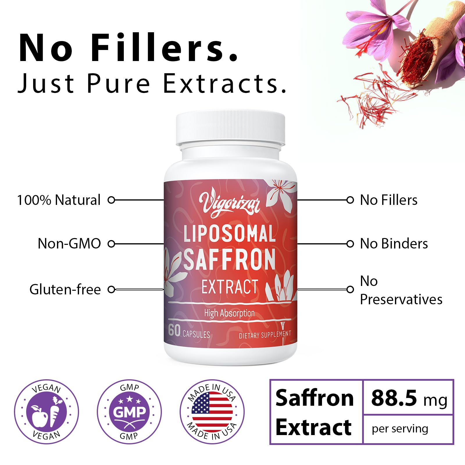 Close-up of Vigorizar Saffron Extract Capsules