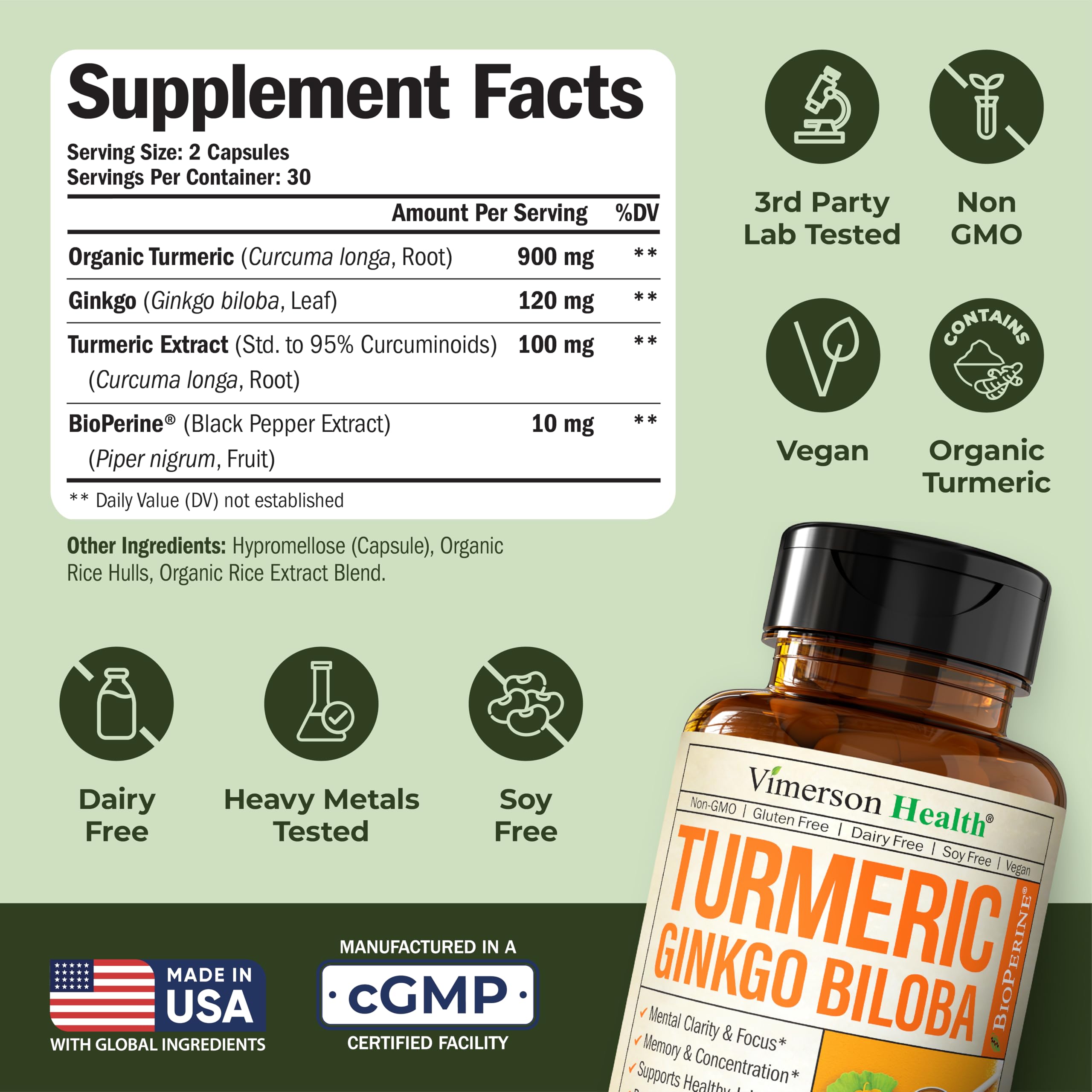 Close-up of Vimerson Health Ginkgo Biloba Turmeric capsules