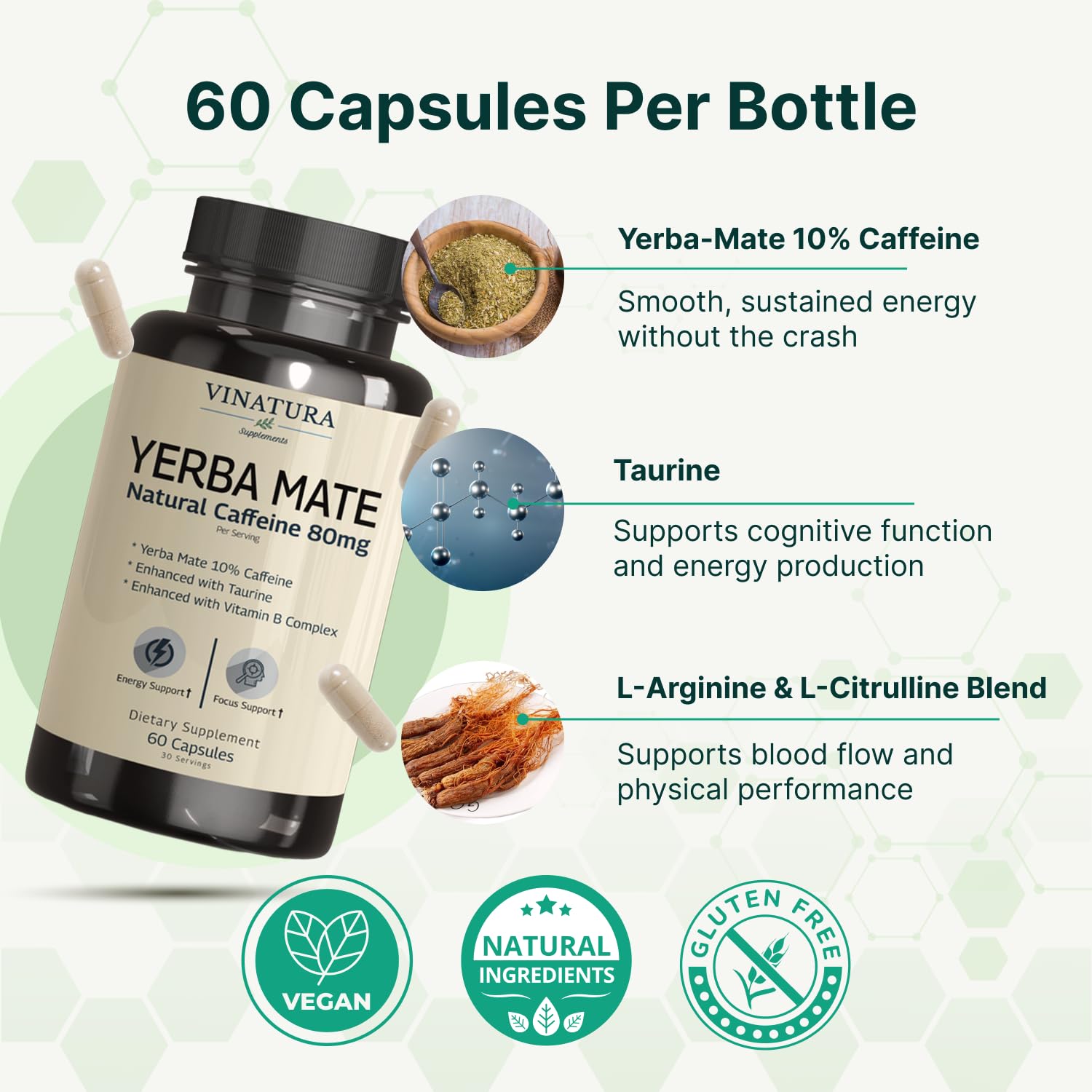 Close-up of VINATURA Yerba Mate B-Complex capsule