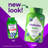 Close-up of Vitafusion Extra Strength Biotin Gummies showing blueberry flavour