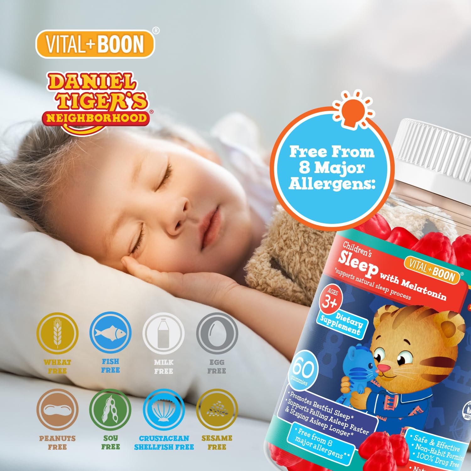 Close-up of Vital+Boon Children's Sleep Gummies strawberry flavour
