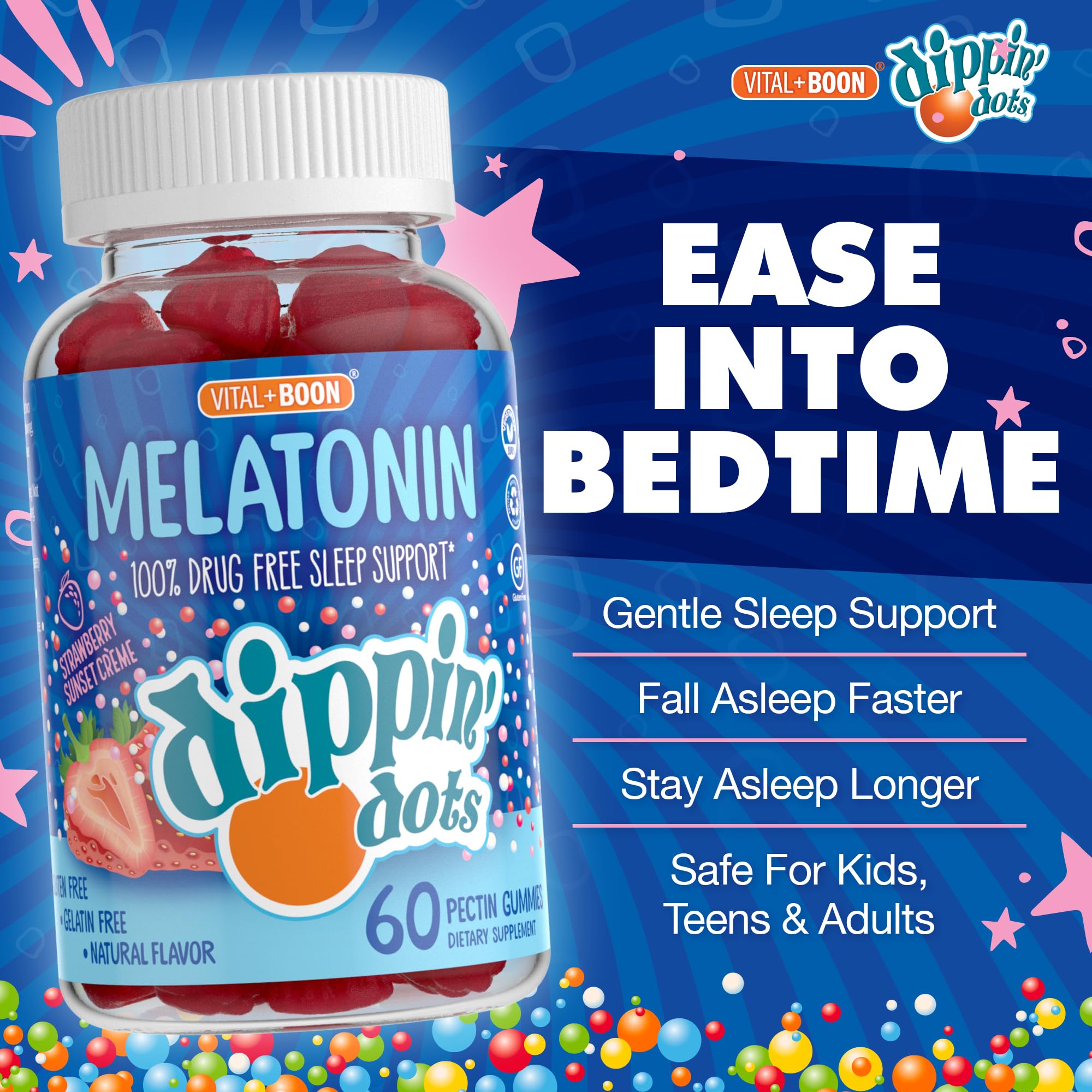 Close-up of Vital+Boon Kids Melatonin Gummies strawberry creme flavour