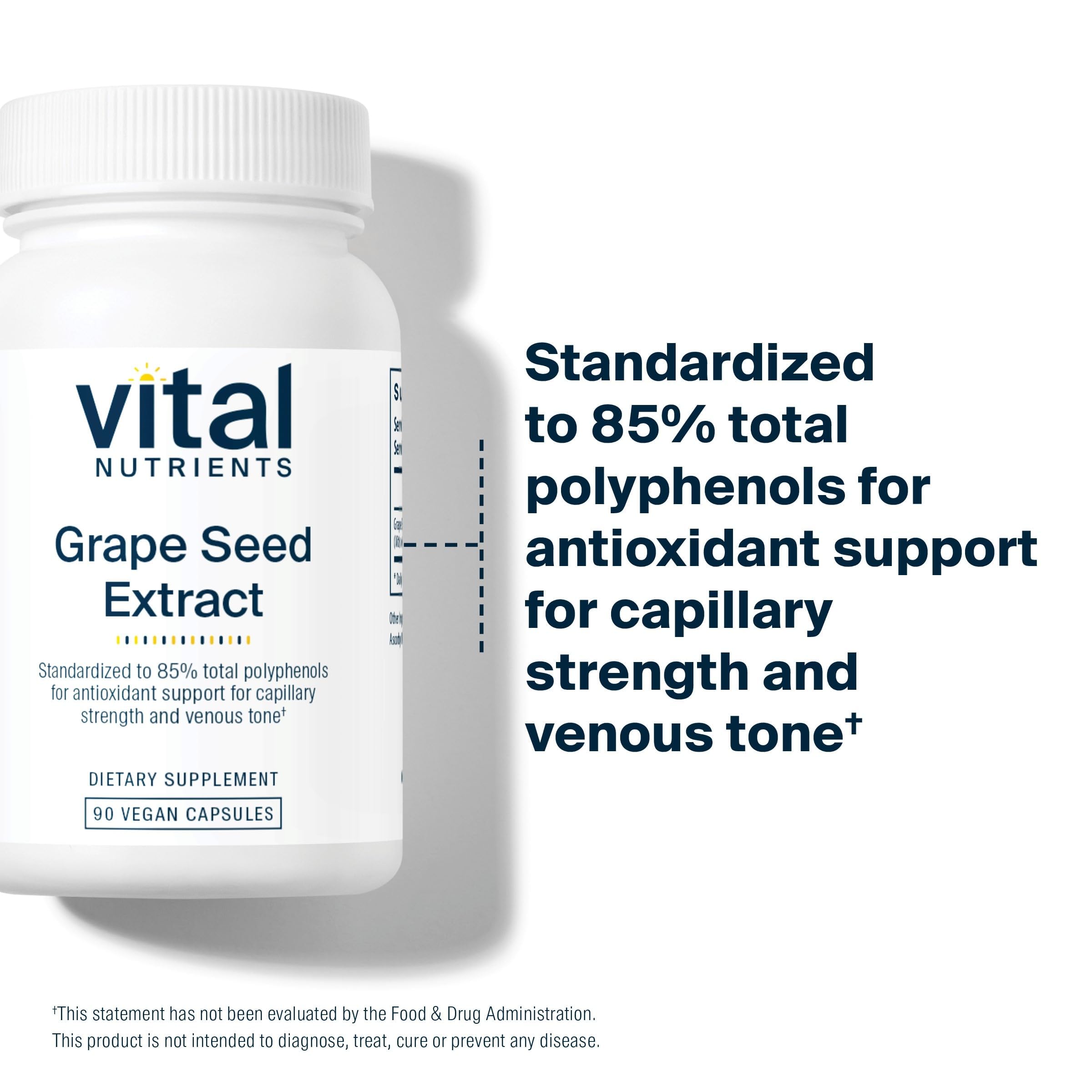Close-up of Vital Nutrients Grape Seed Extract capsules