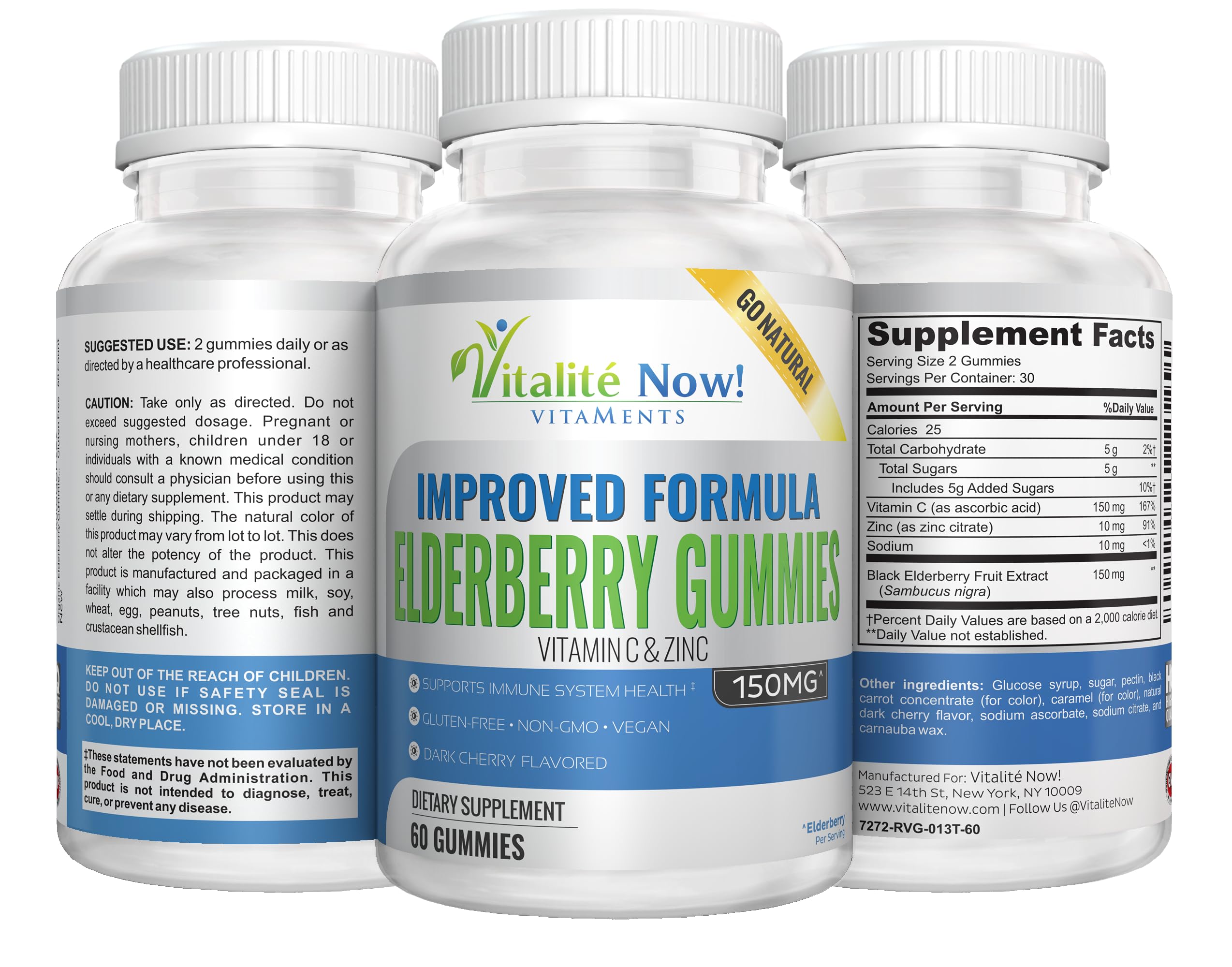 Close-up of Vitalité Now! Organic Elderberry Gummies showing dark cherry flavour