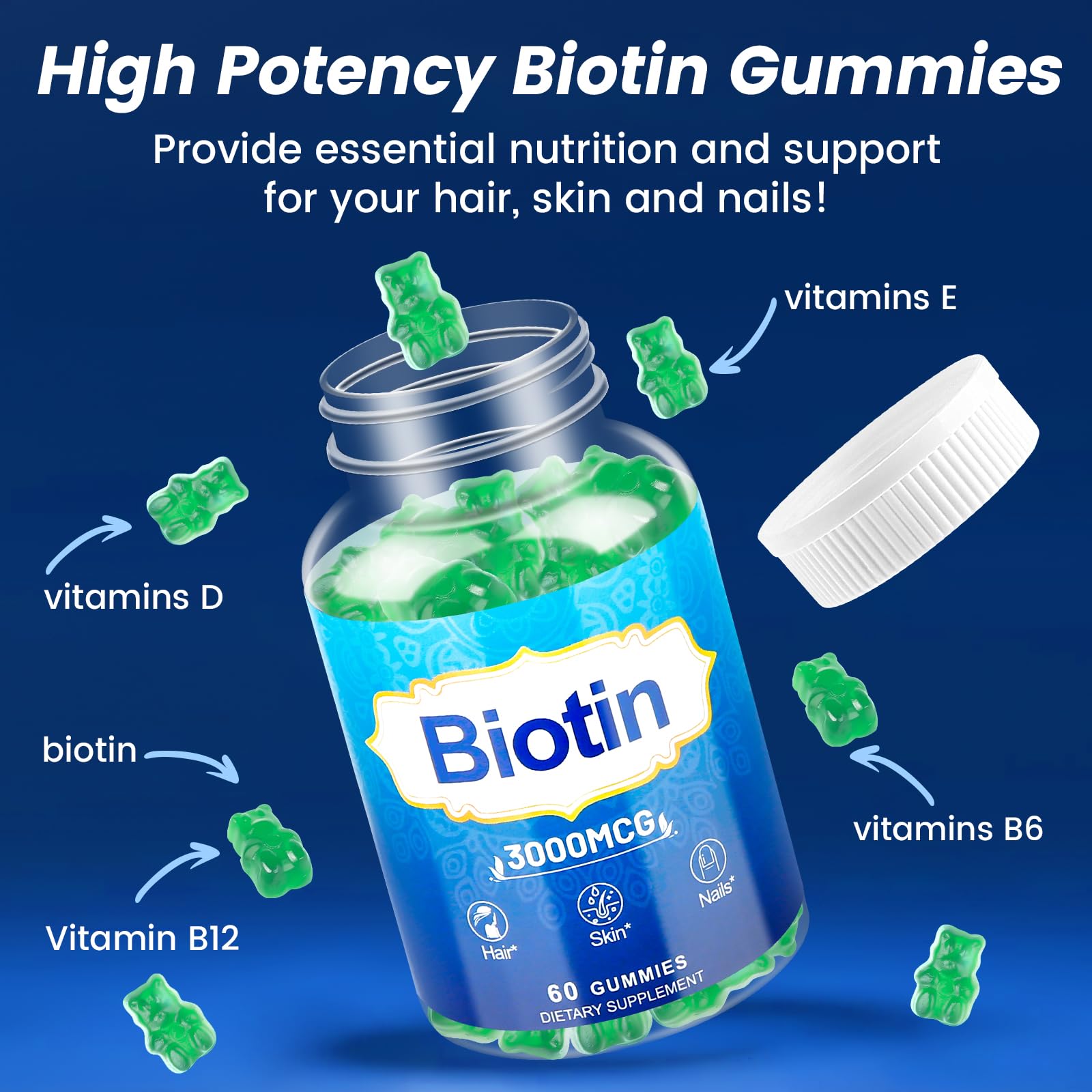 Close-up of Vitaluxy Biotin Gummies showing texture