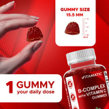 Close-up of Vitamatic B-Complex Gummies on a wooden table