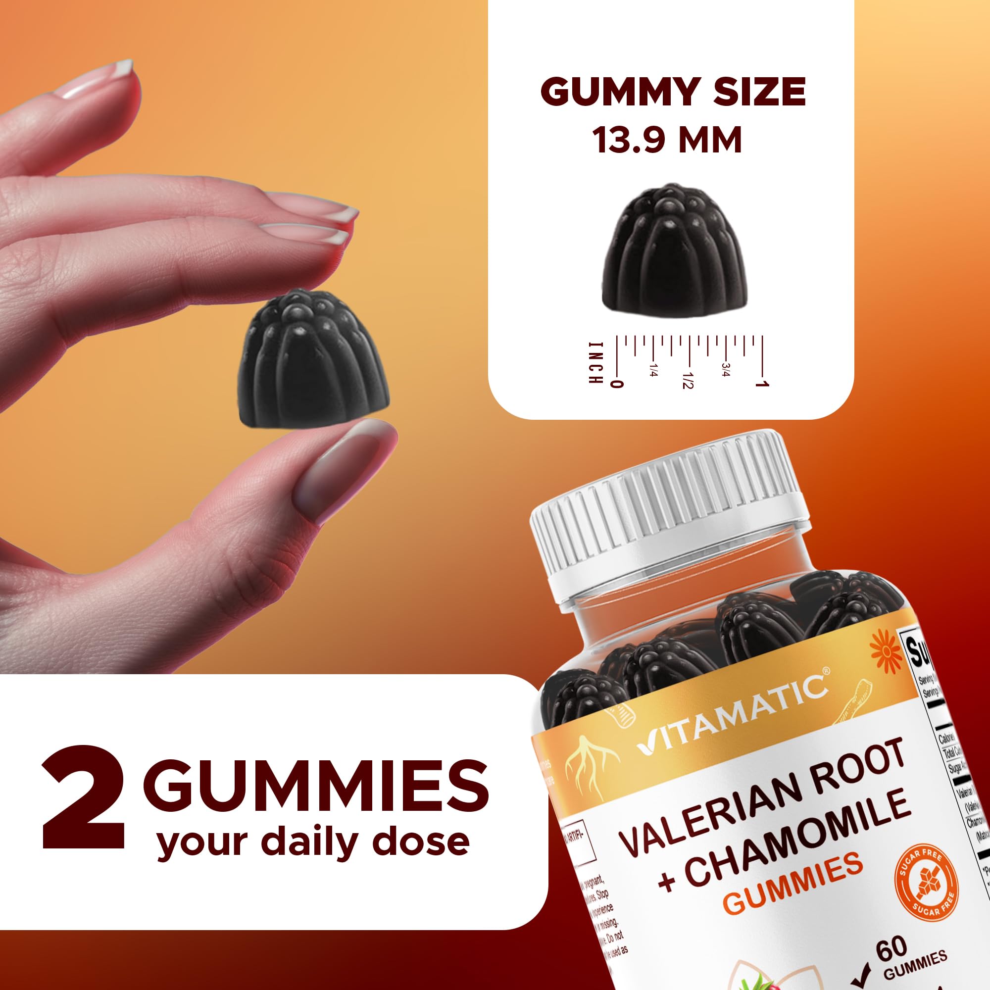Close-up of Vitamatic Valerian Gummies, mixed berry flavour