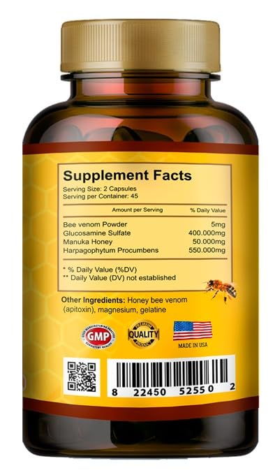 Close-up of VITAMISAN Bee Venom capsules showing details