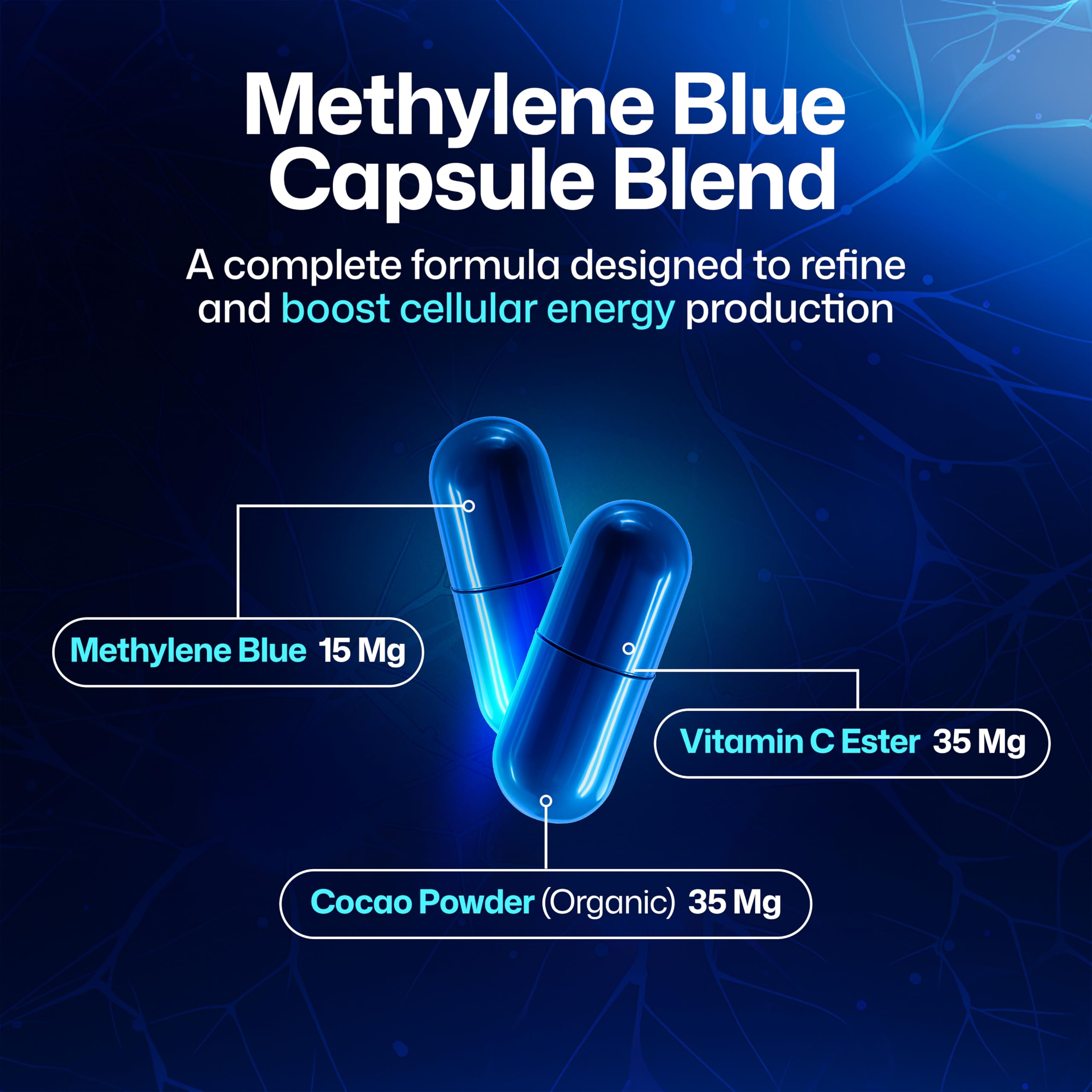 Close-up of Vitatims Methylene Blue Capsules