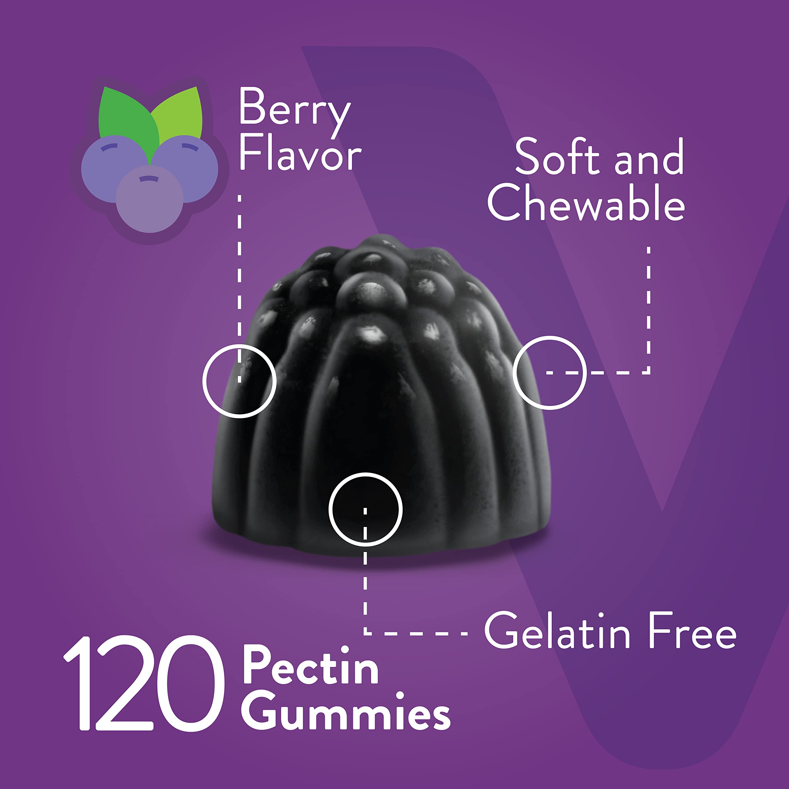 Close-up of Viteey Elderberry Gummies showing gummies