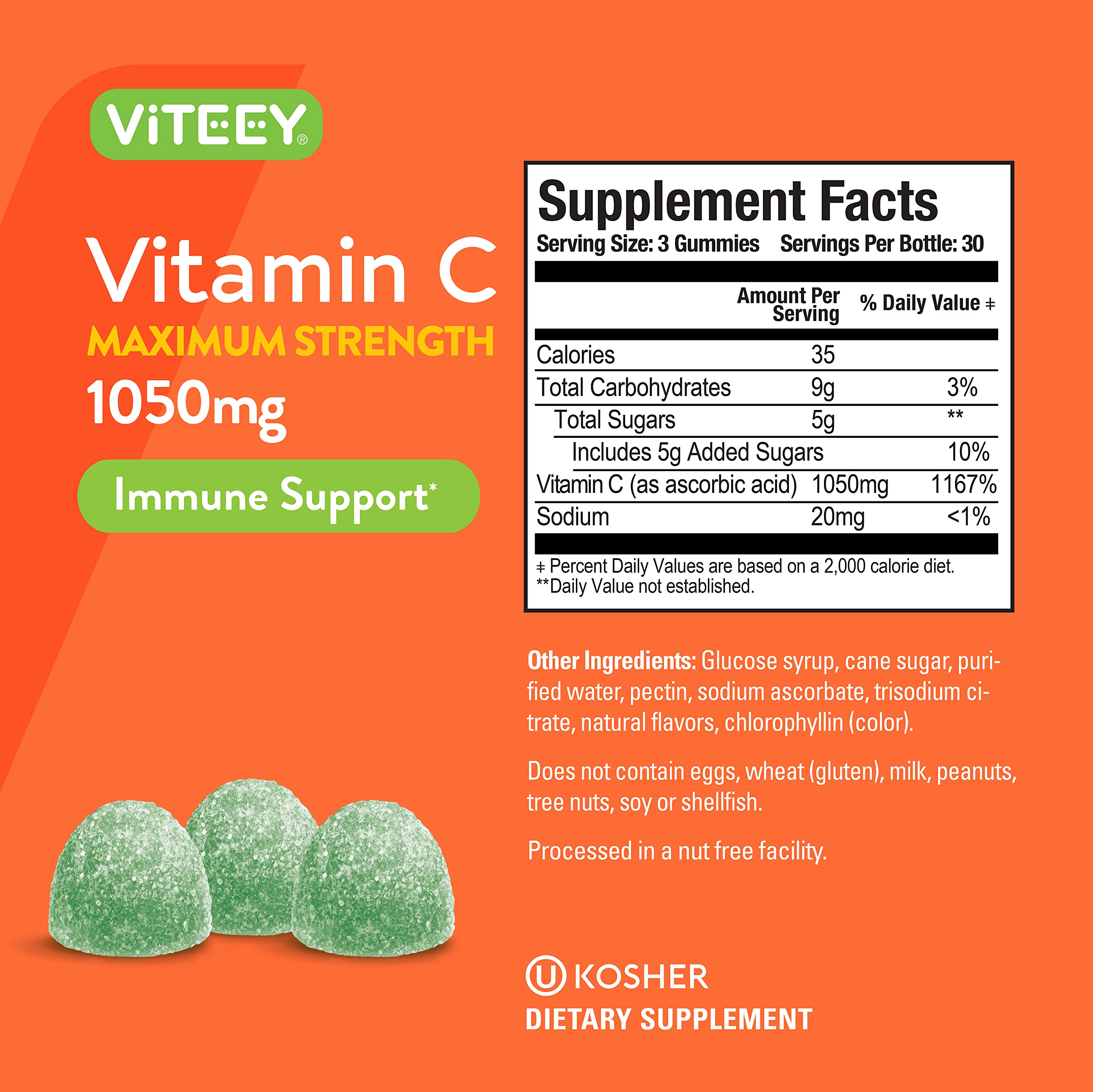 Close-up of Viteey Vitamin C Gummies showing texture and colour