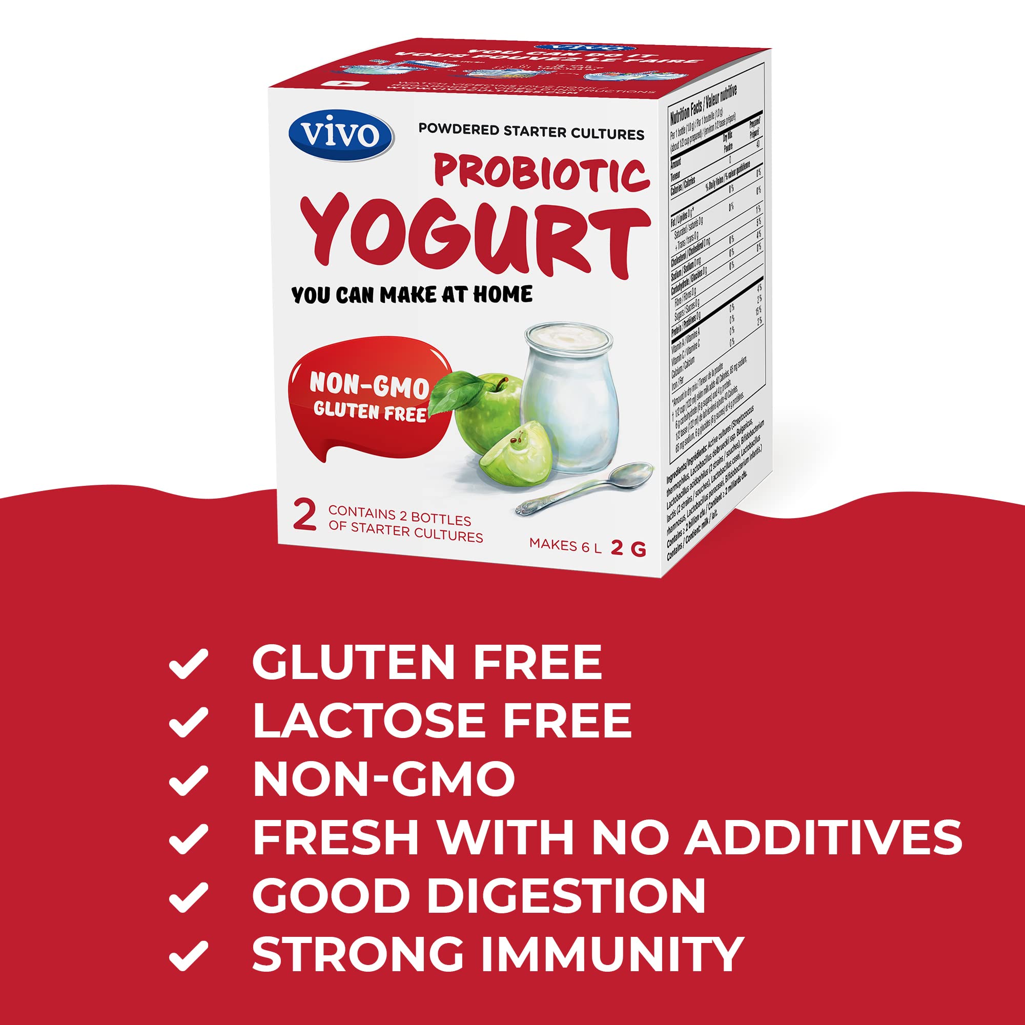 Close-up of VIVO Probiotic Yogurt Starter ingredients list