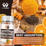 Close-up of WACHRAY Turmeric Curcumin Gummies showing texture
