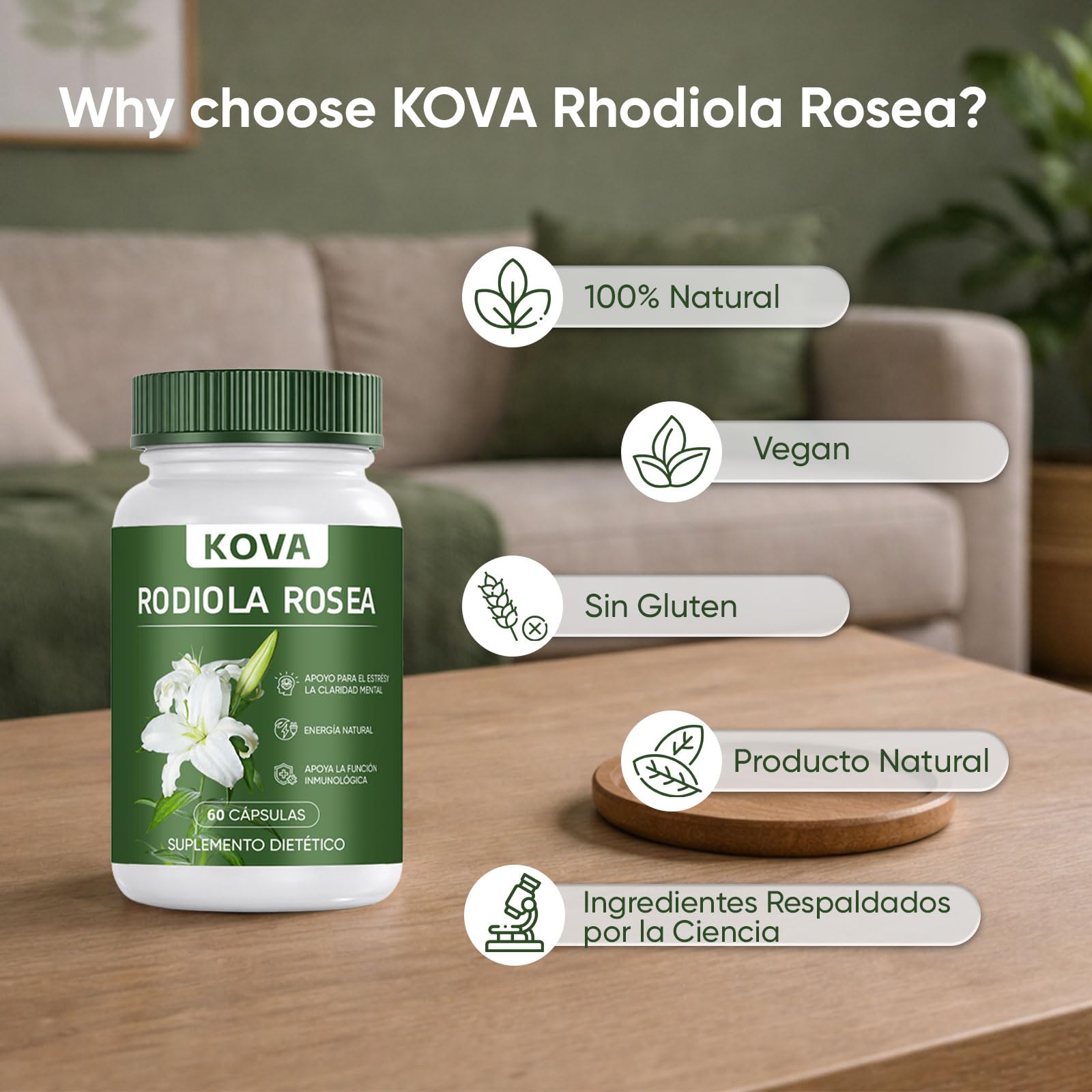Close-up of WEERSHUN KOVA Rhodiola Rosea capsule