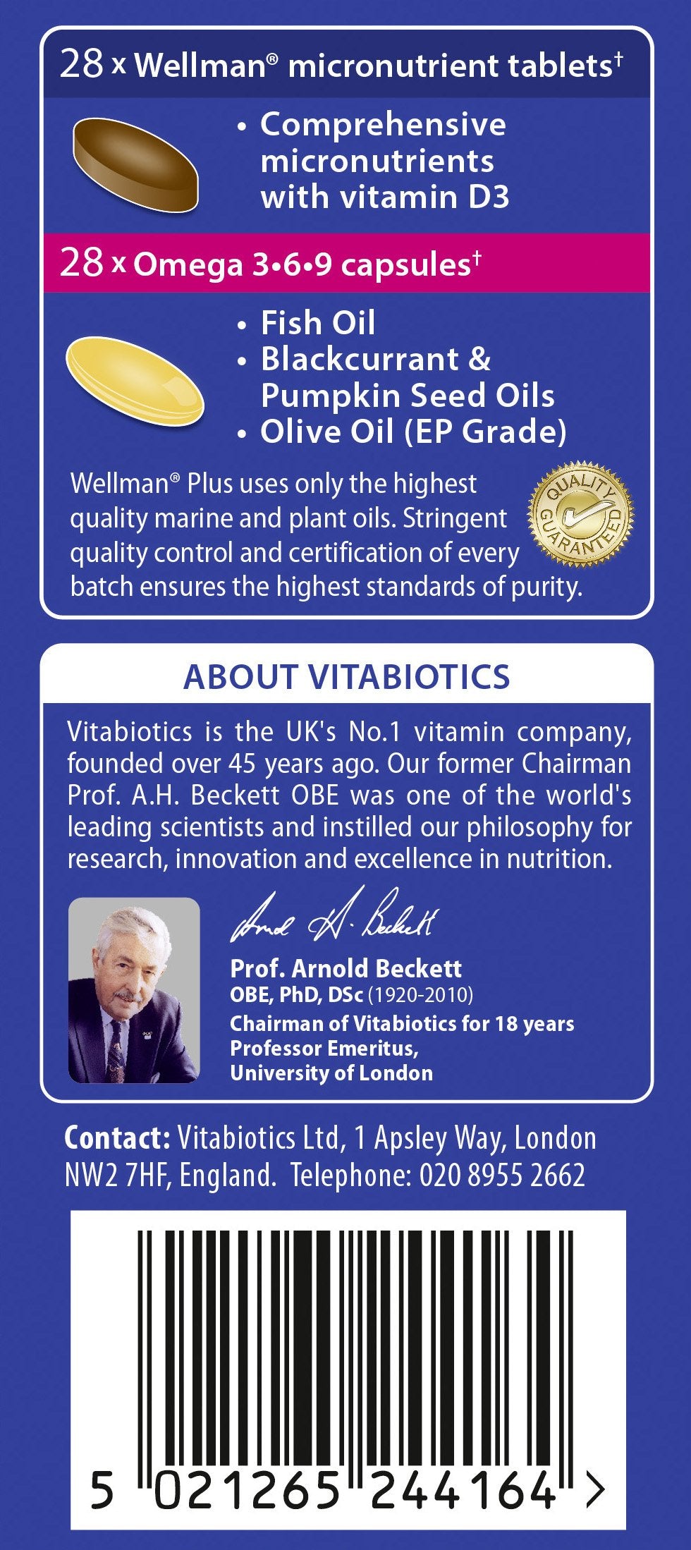Close-up of Wellman Plus Omega 3.6.9 tablet and capsule