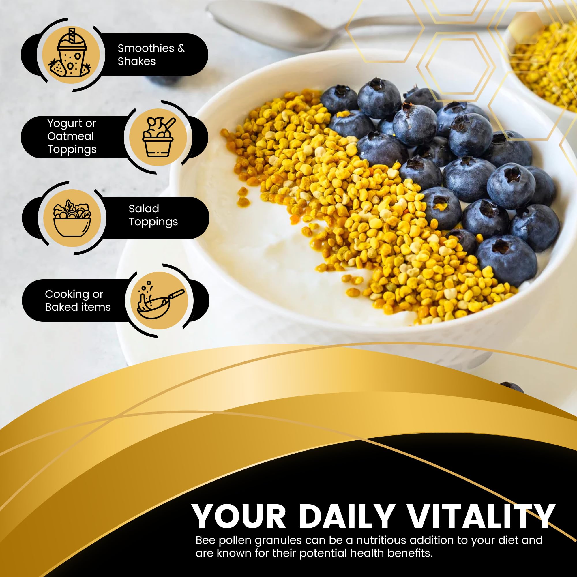 Close-up of WELLNESS LABSRX Organic Bee Pollen Granules