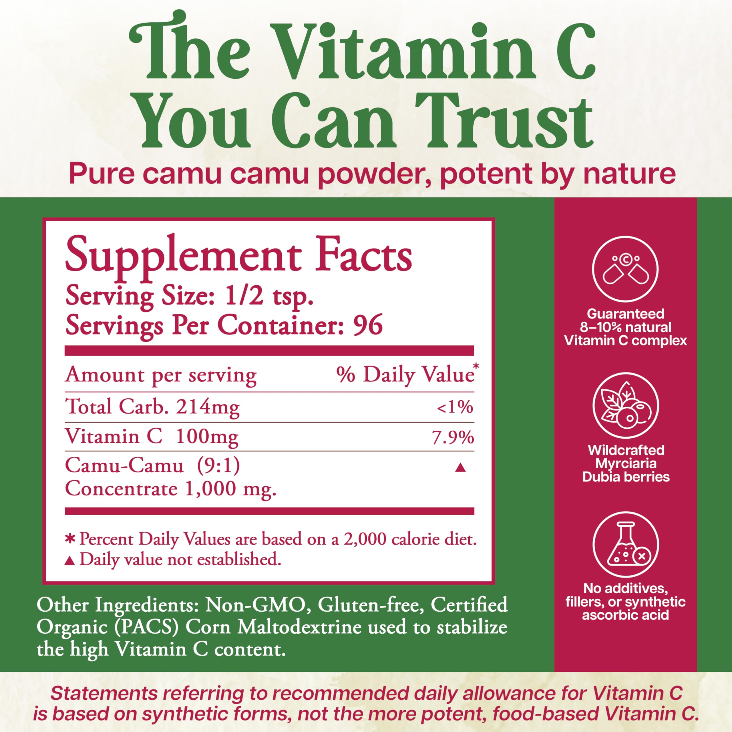 Close-up of Whole World Botanicals Camu Camu Vitamin C Powder