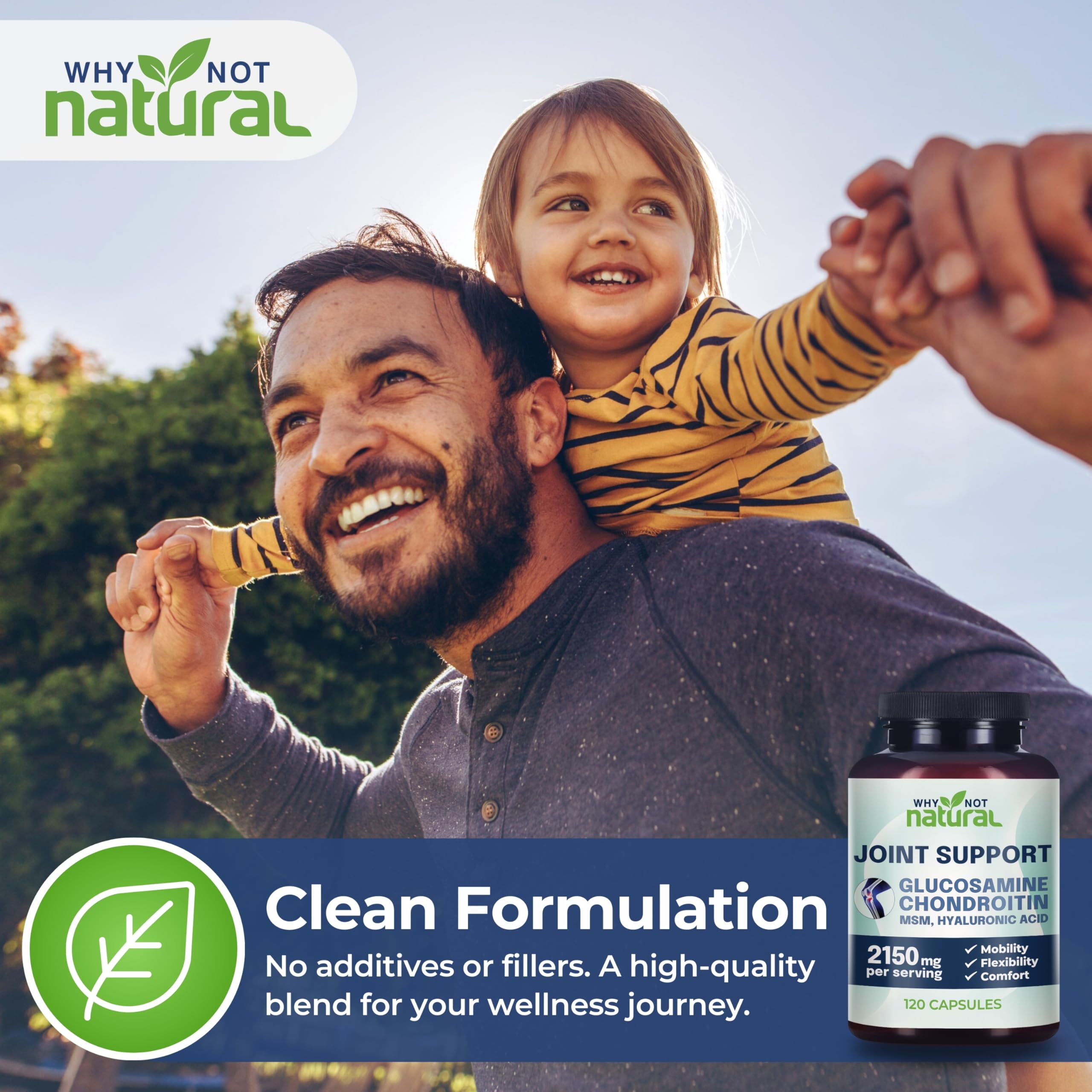 Close-up of Why Not Natural Chondroitin & Glucosamine supplement ingredients