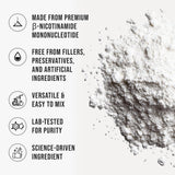 Close-up of WHYZ NMN Powder scoop and powder