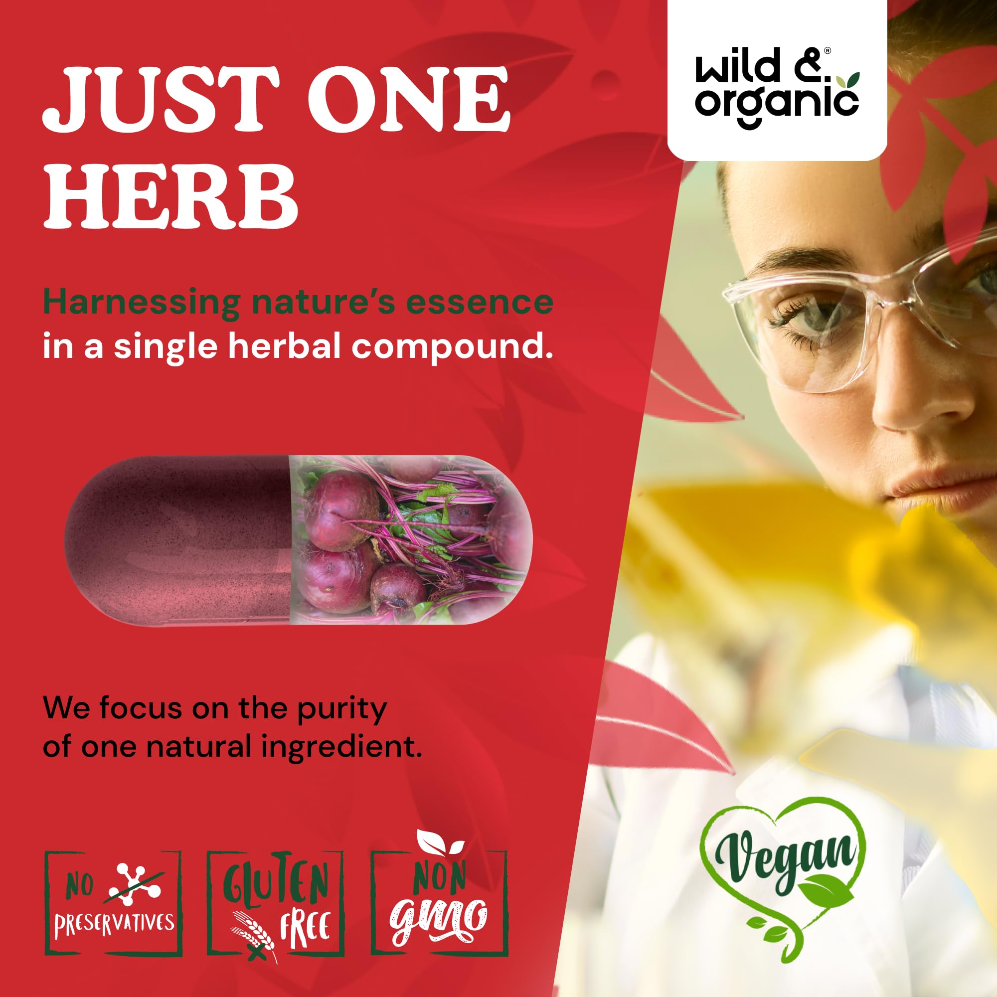 Close-up of Wild & Organic Beetroot Capsules
