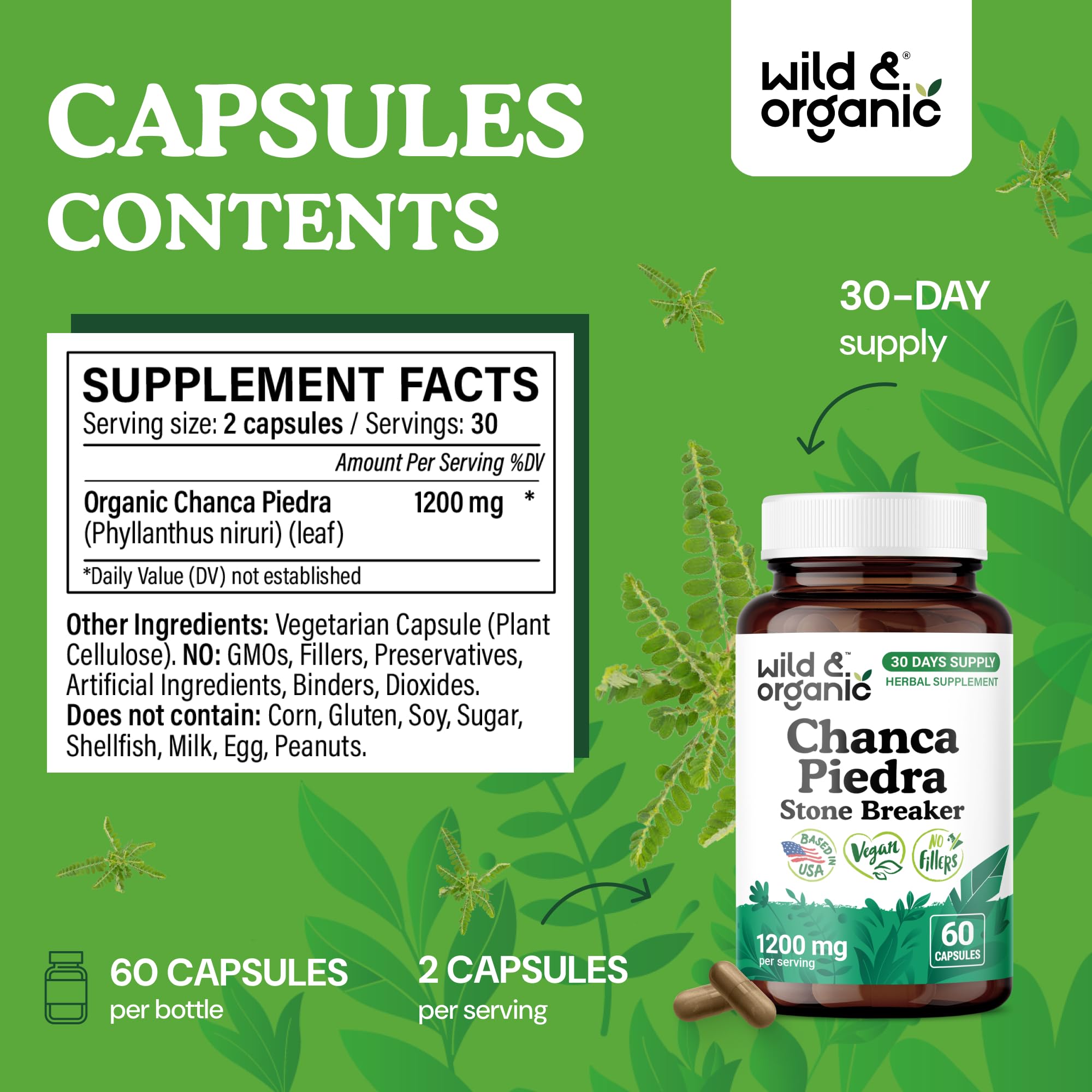Close-up of Wild & Organic Chanca Piedra Capsules