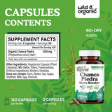 Close-up of Wild & Organic Chanca Piedra Capsules showing ingredients