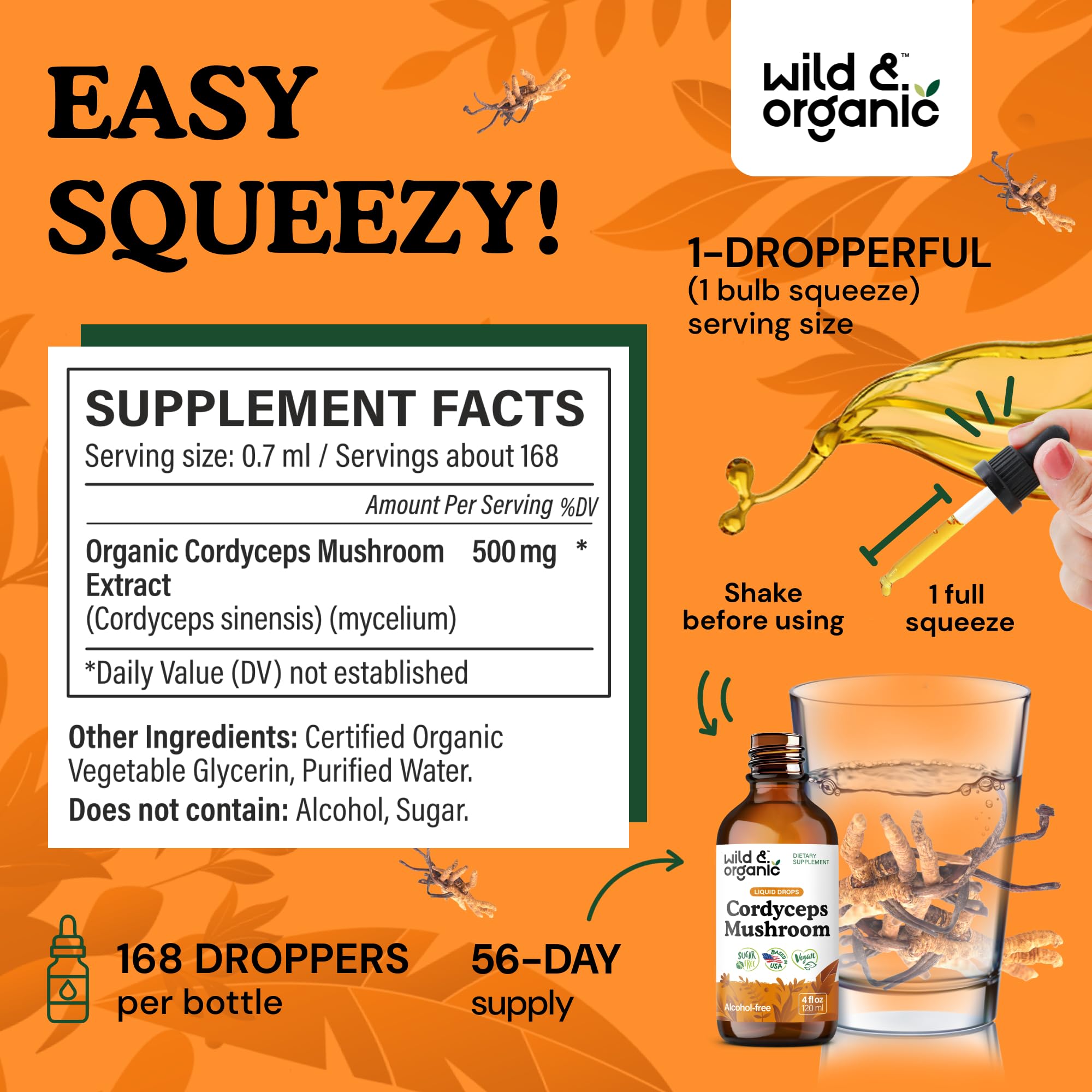 Close-up of Wild & Organic Cordyceps Mushroom Tincture label