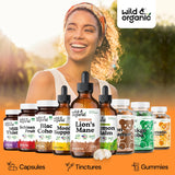 Close-up of Wild & Organic Lion's Mane Mushroom Drops label