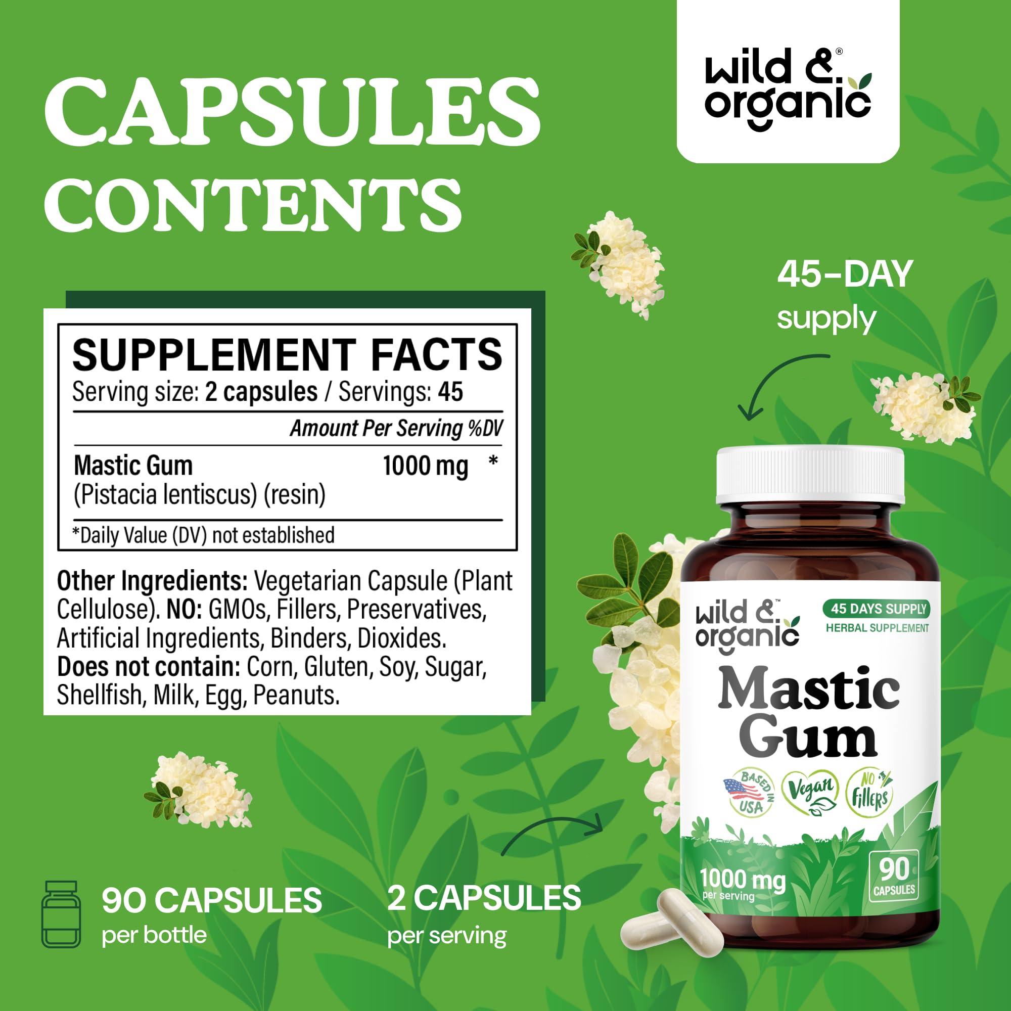 Close-up of Wild & Organic Mastic Gum Capsules