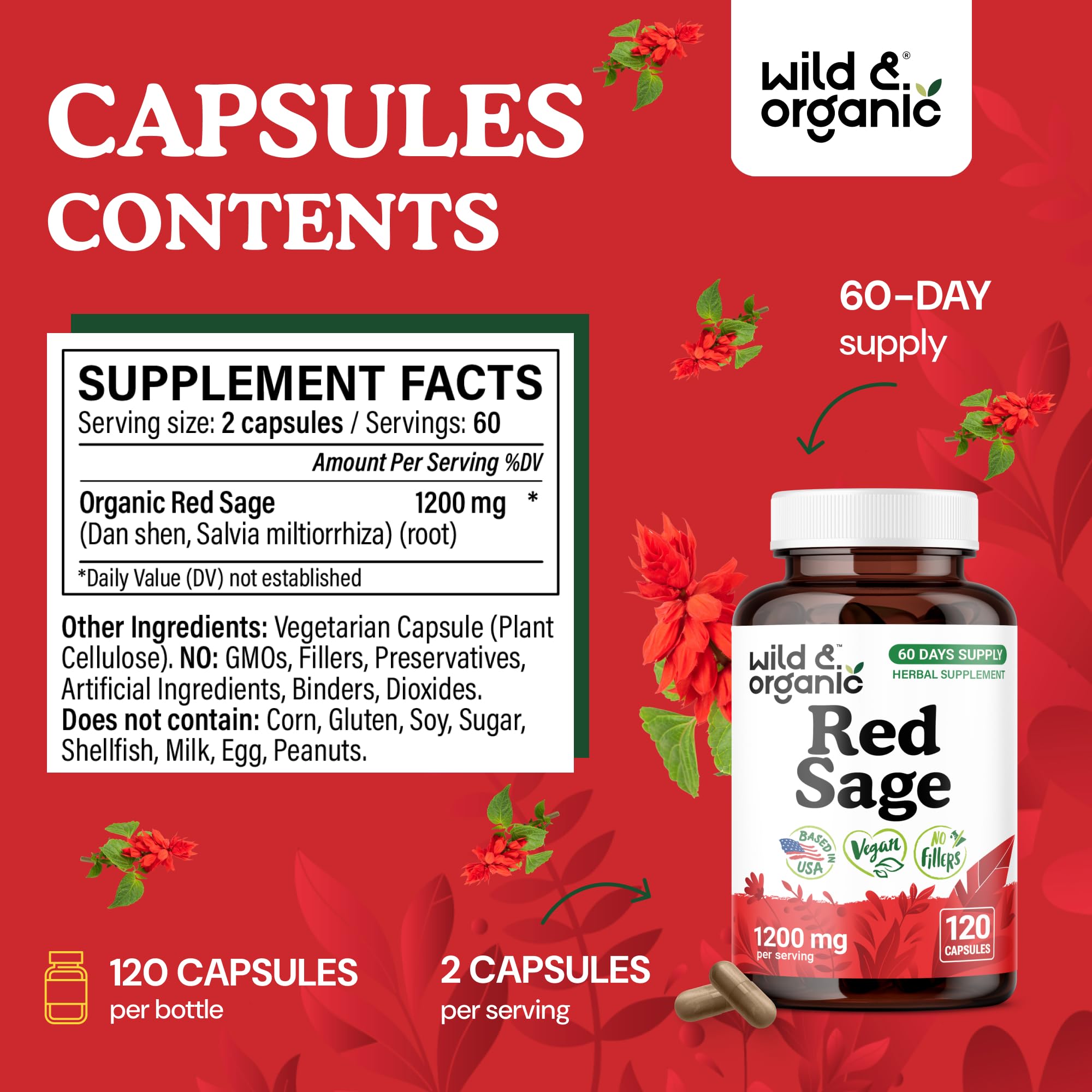 Close-up of Wild & Organic Red Sage Root Capsules