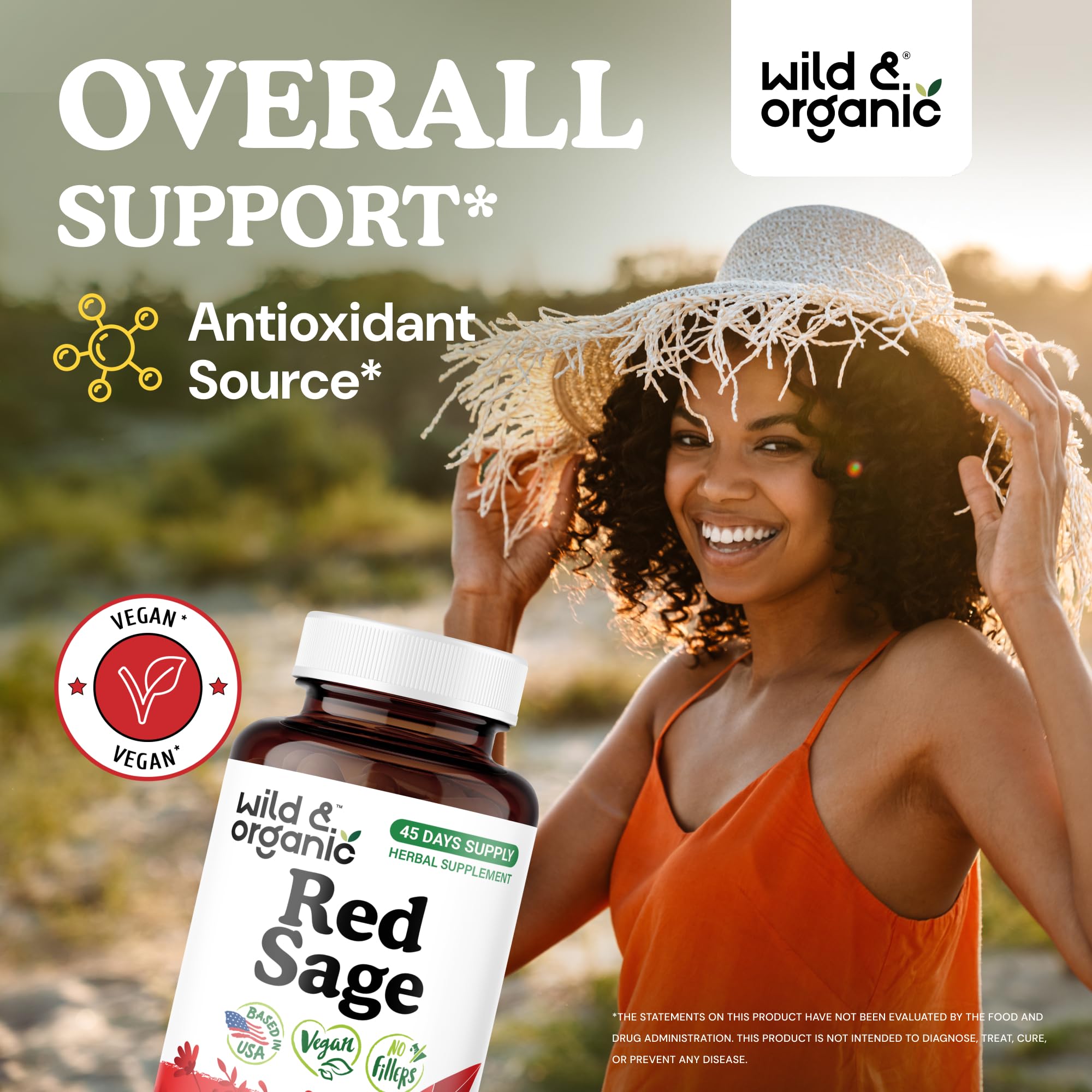 Close-up of Wild & Organic Red Sage Root Capsules showing capsule design