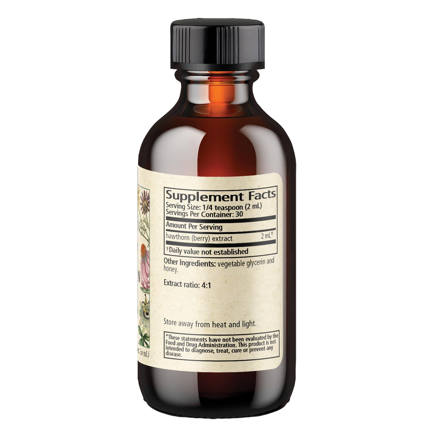 Close-up of Wise Woman Herbals Hawthorn Botanical Syrup ingredients