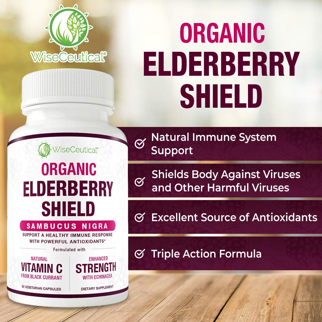 Close-up of Wiseceutical Elderberry Supplement capsules