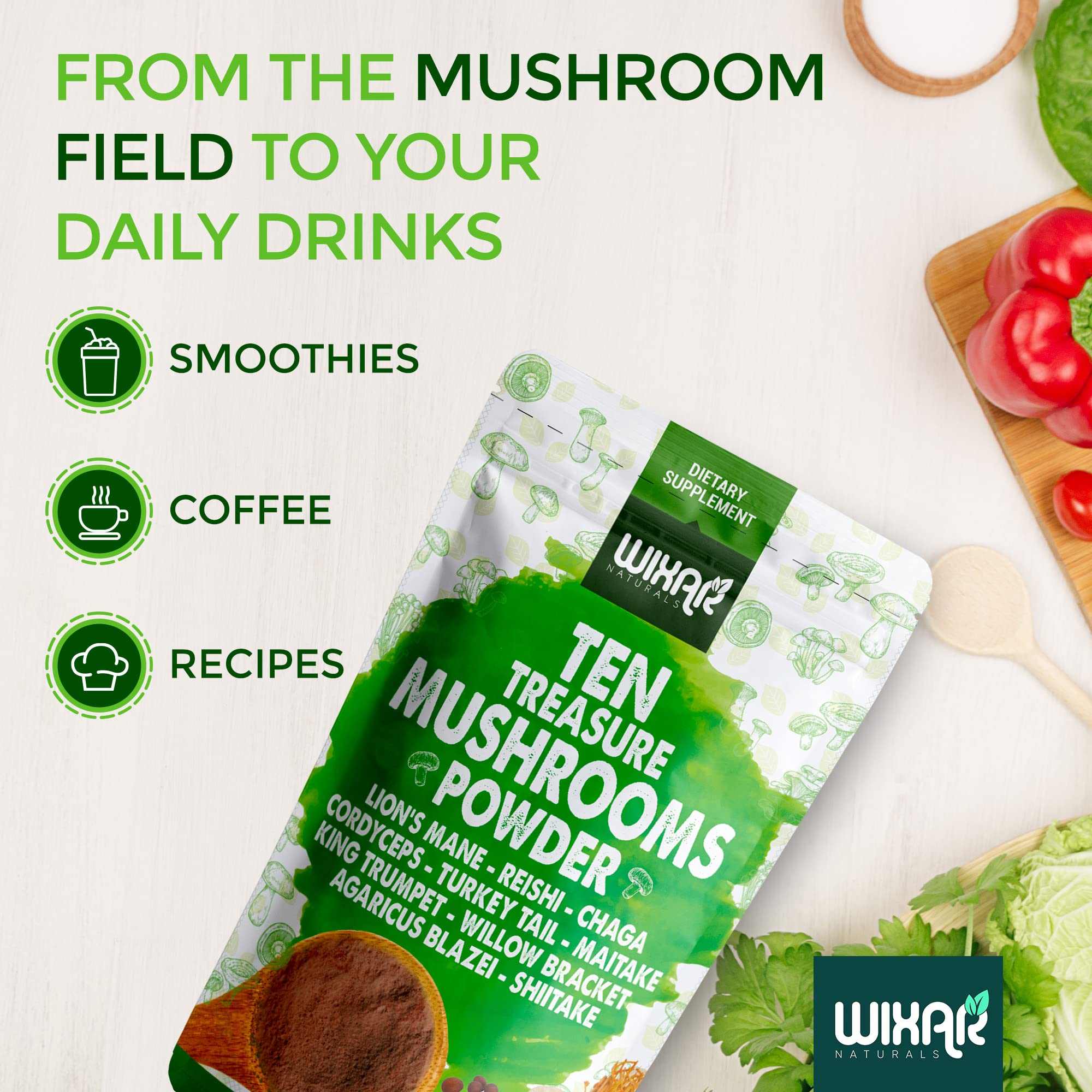 Close-up of WIXAR NATURALS Mushroom Powder texture