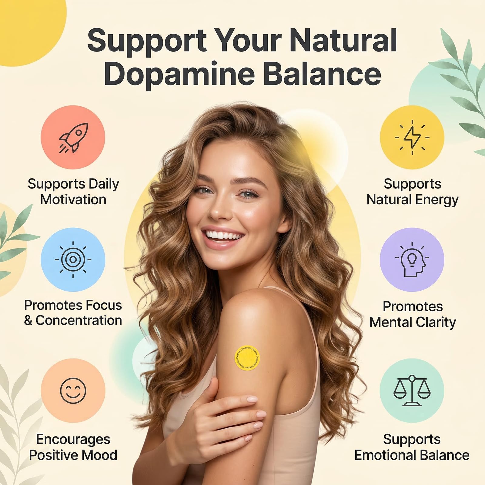 Close-up of Woertru Dopamine Patch showing Mucuna and 5-HTP ingredients
