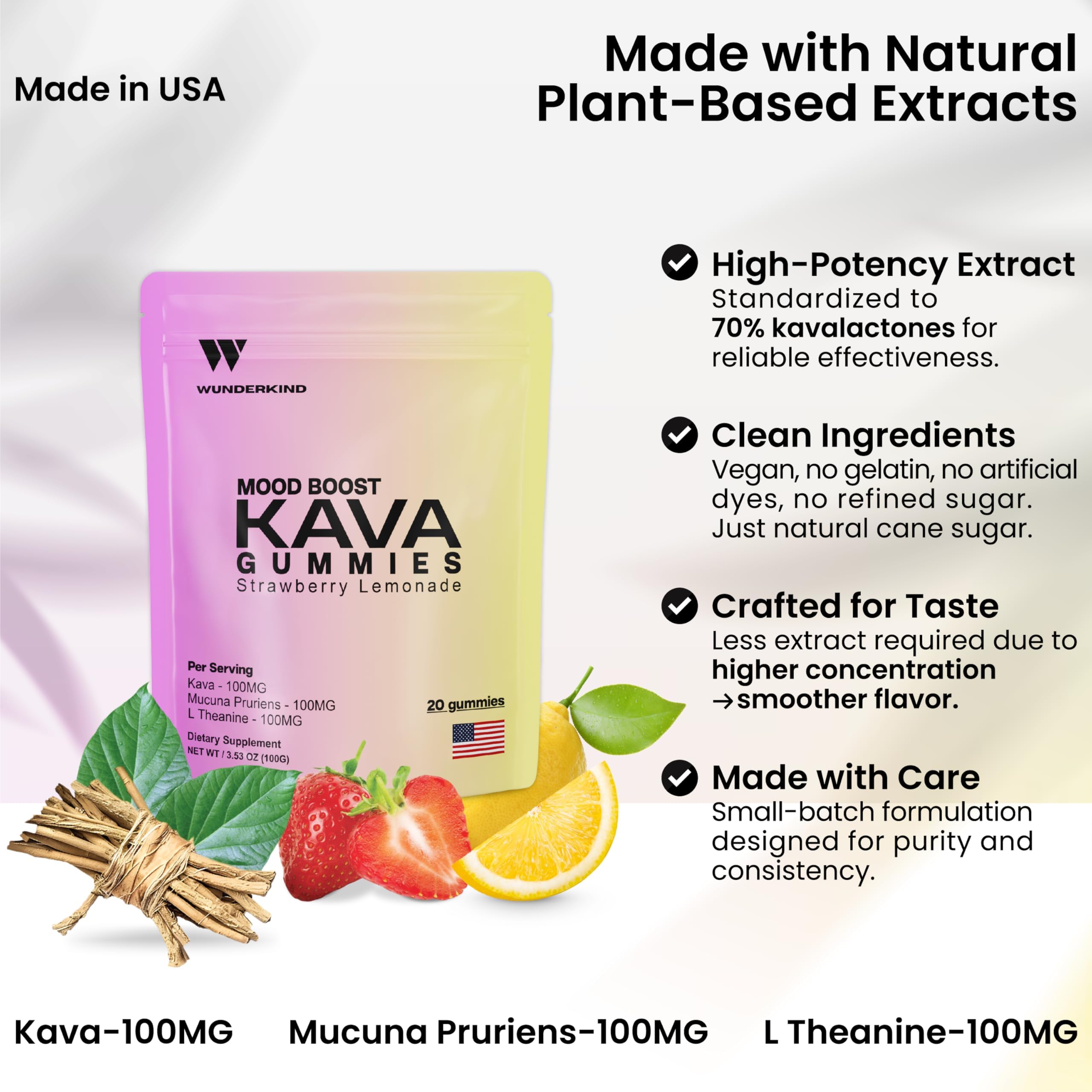 Close-up of WUNDERKIND Kava Kava Gummies showing gummy texture