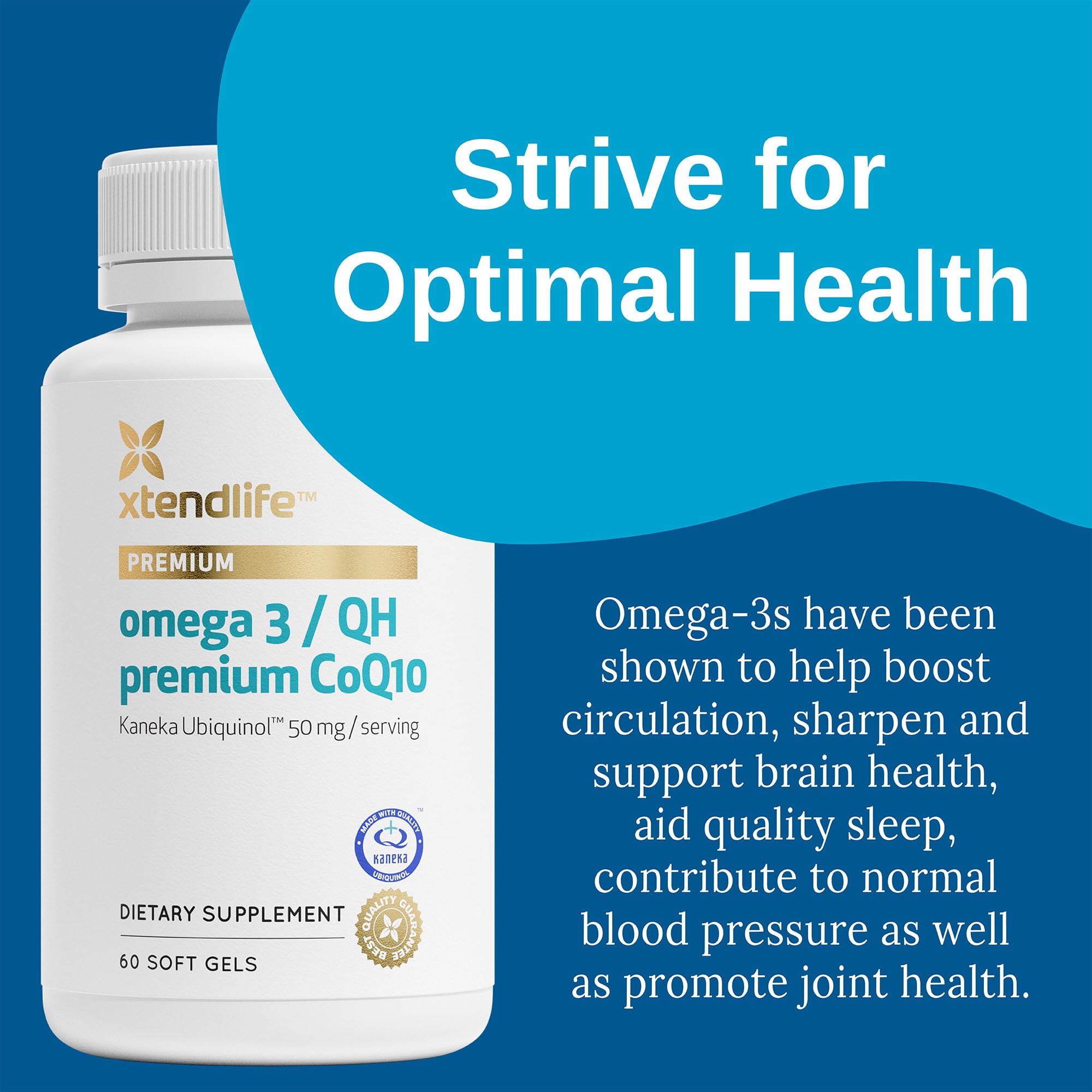 Close-up of Xtendlife CoQ10 Fish Oil Softgels showing softgel