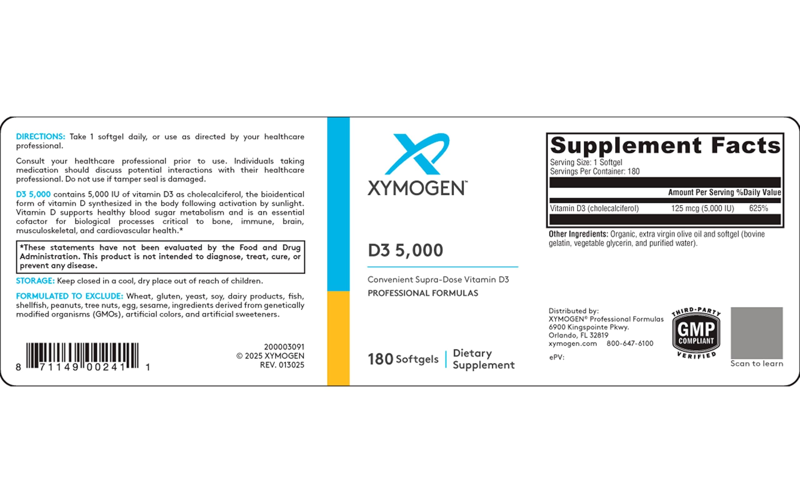 Close-up of XYMOGEN D3 5000 softgel