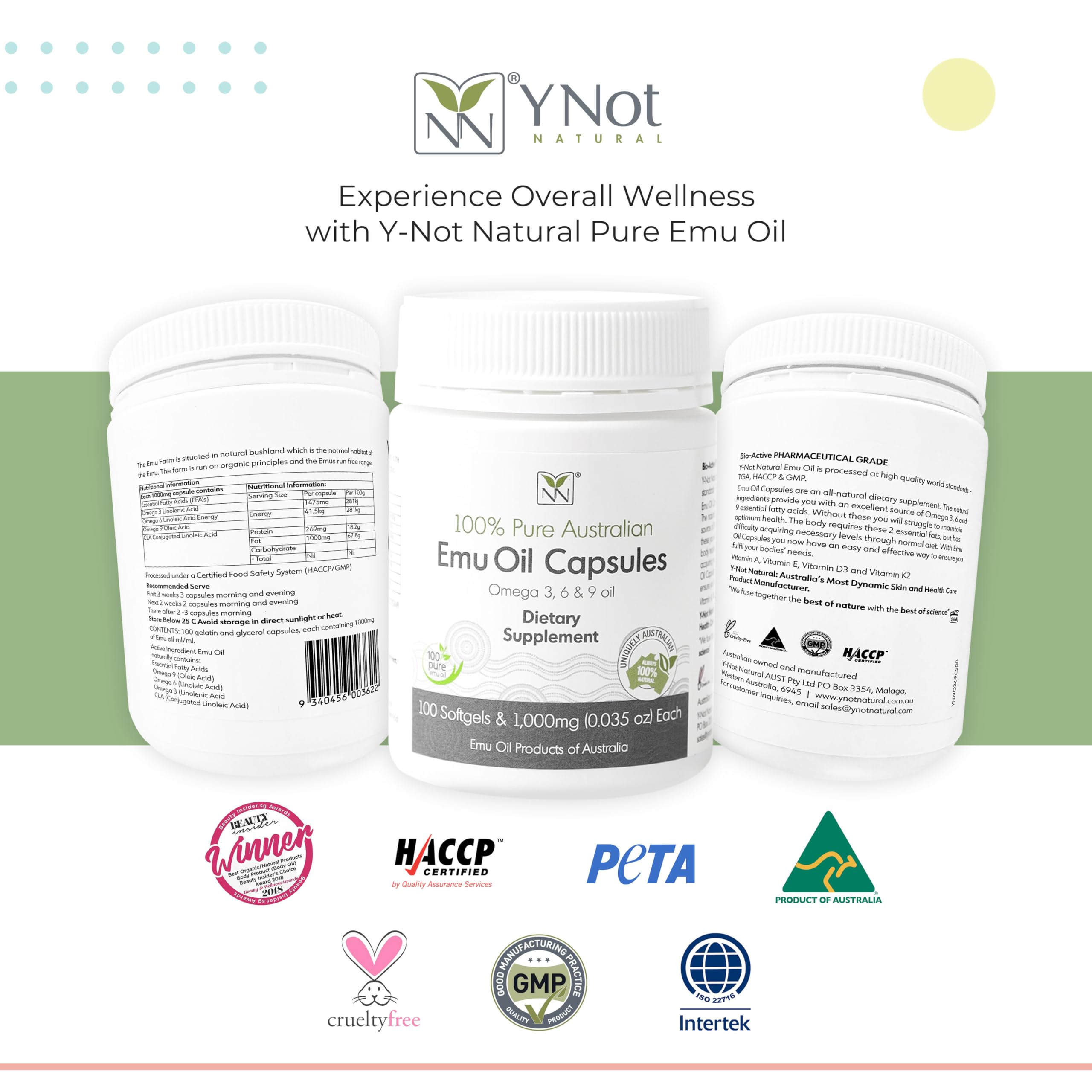 Close-up of Y Not Natural Emu Oil Capsules showing the capsule