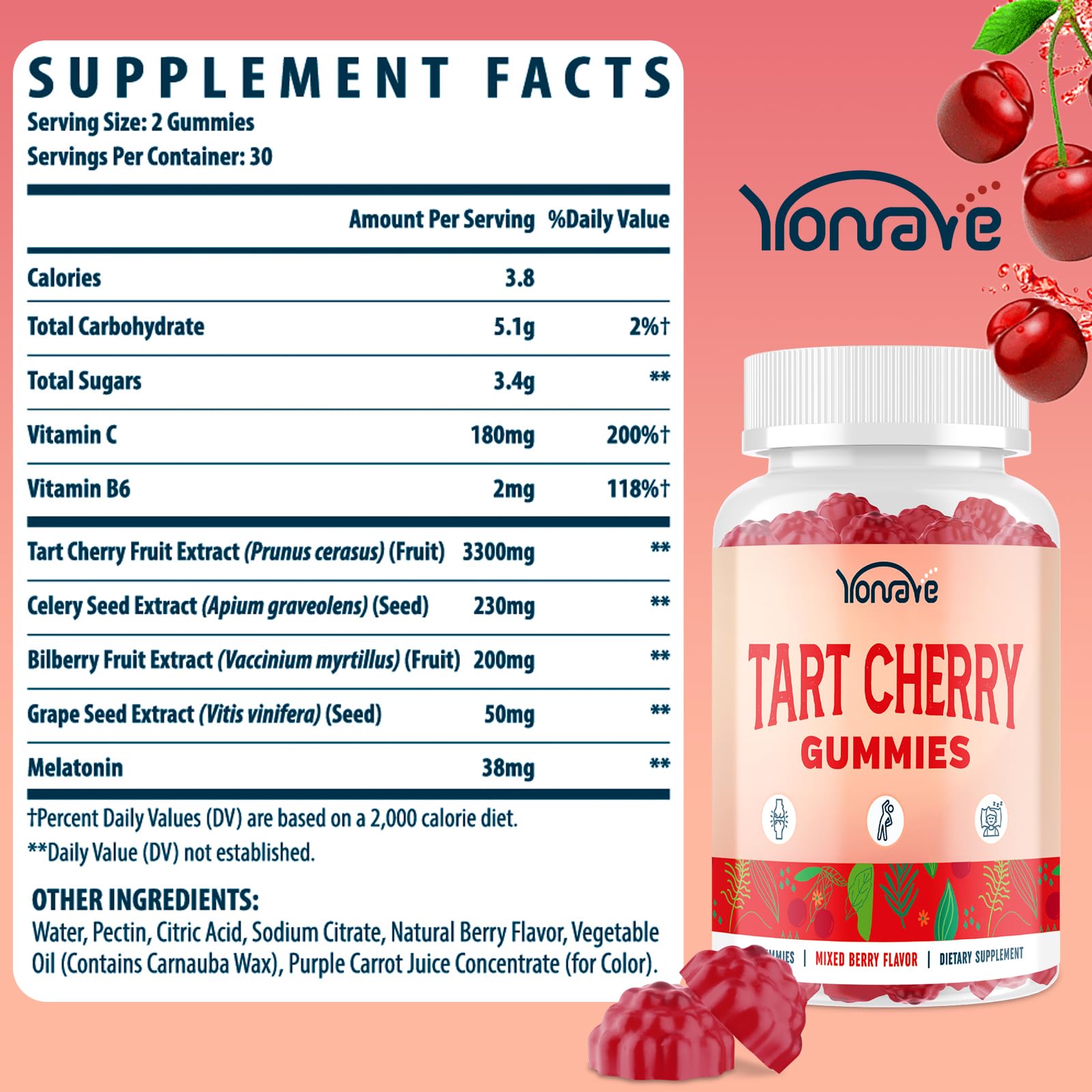 Close-up of Yonrave Tart Cherry Gummies with mixed berry flavour