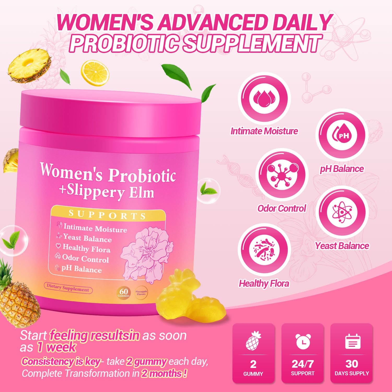 Close-up of Yooloks Women's Probiotic Gummies showing gummy texture