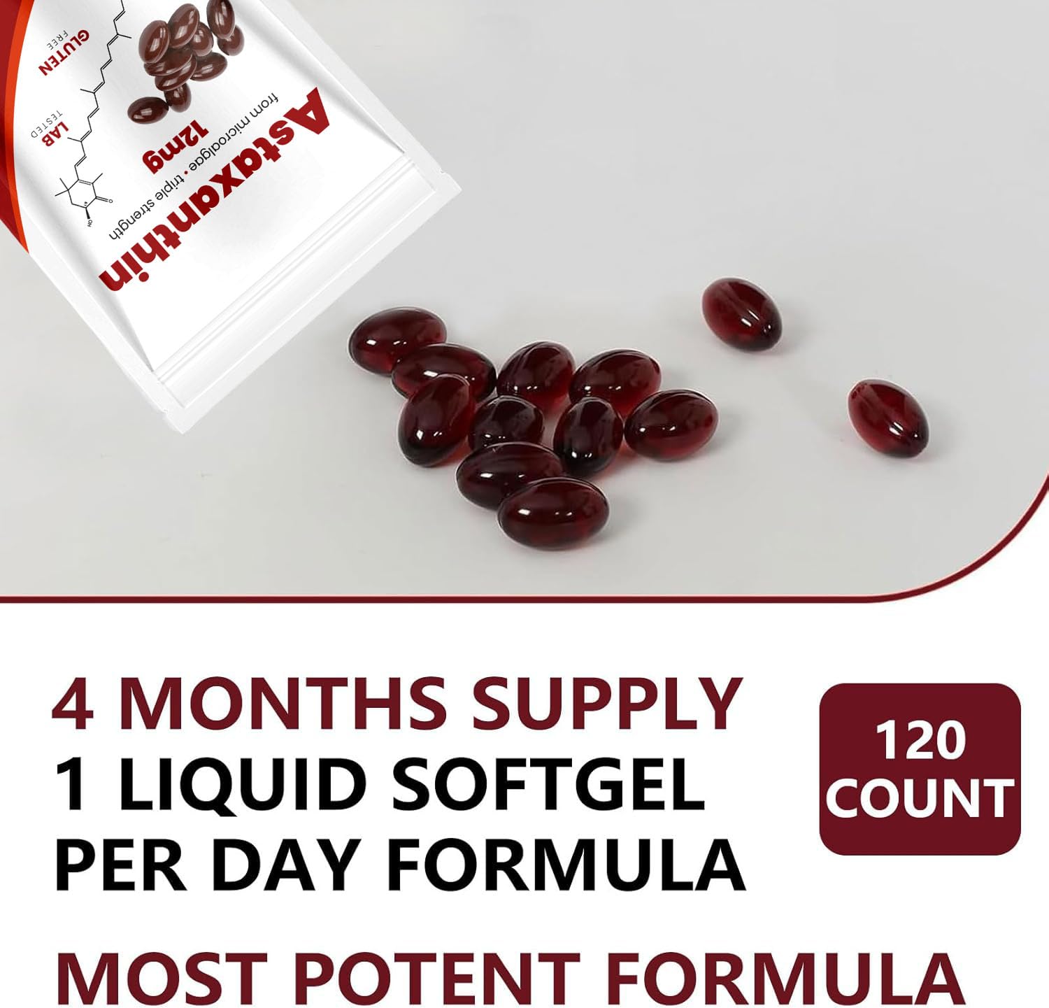 Close-up of Yoqpoe Astaxanthin 12mg softgel