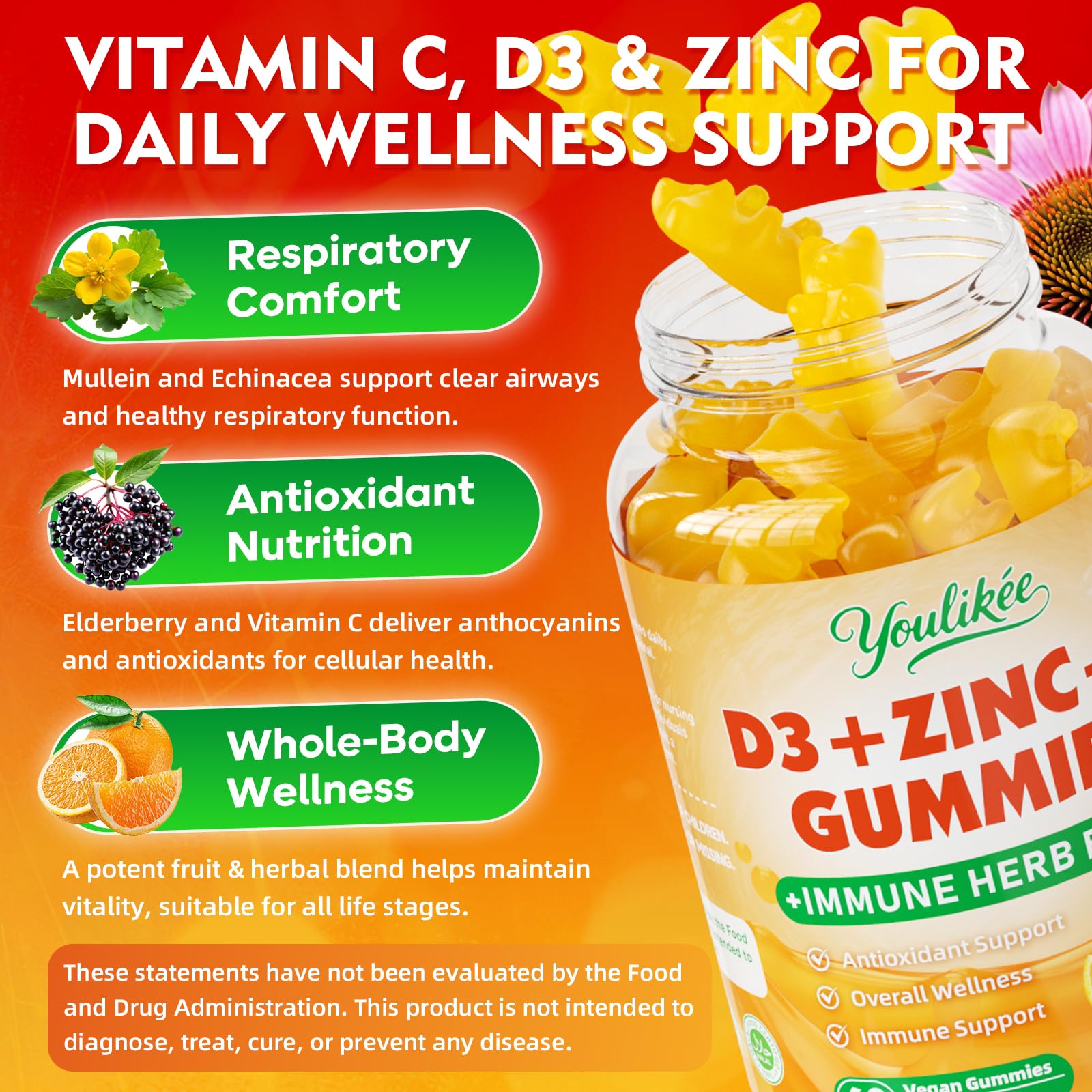 Close-up of Youlikee Vitamin C & D3 Gummies