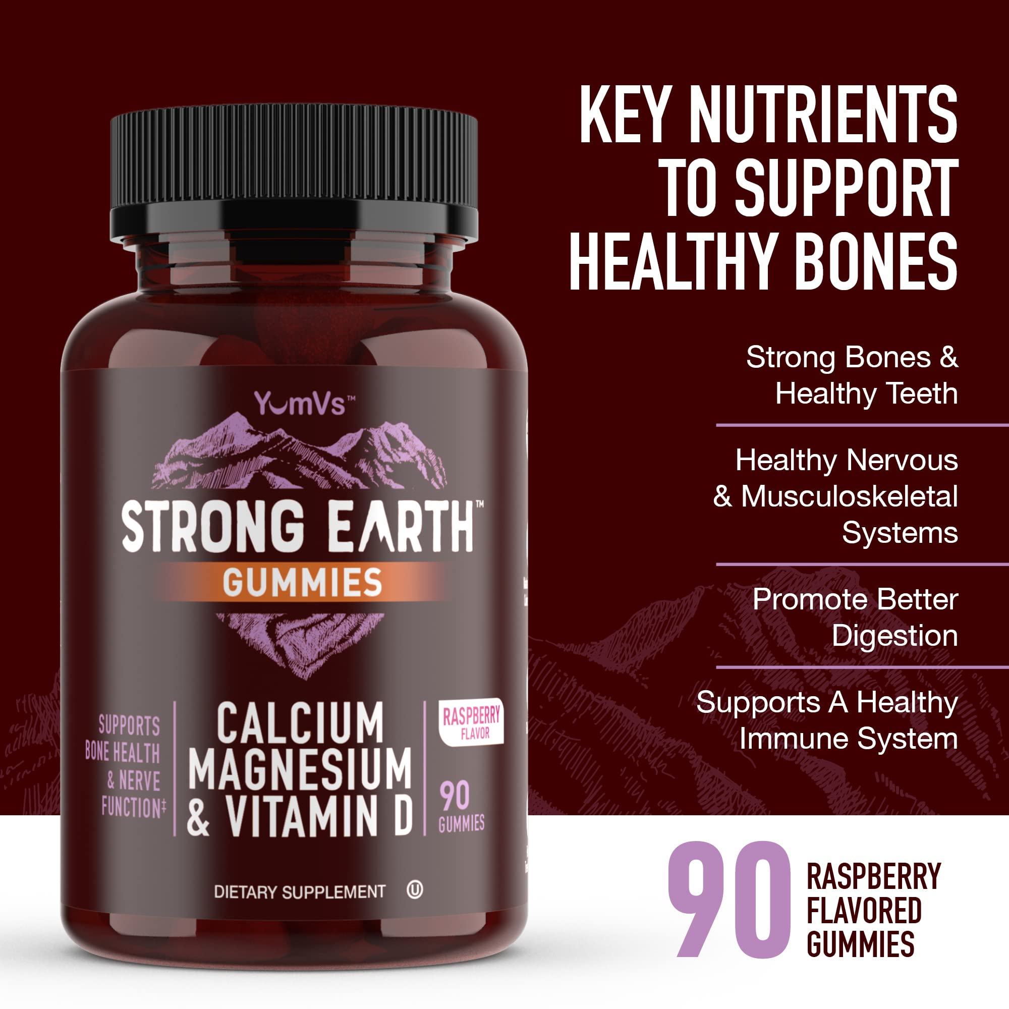 Close-up of YUM-V'S raspberry flavoured calcium gummies