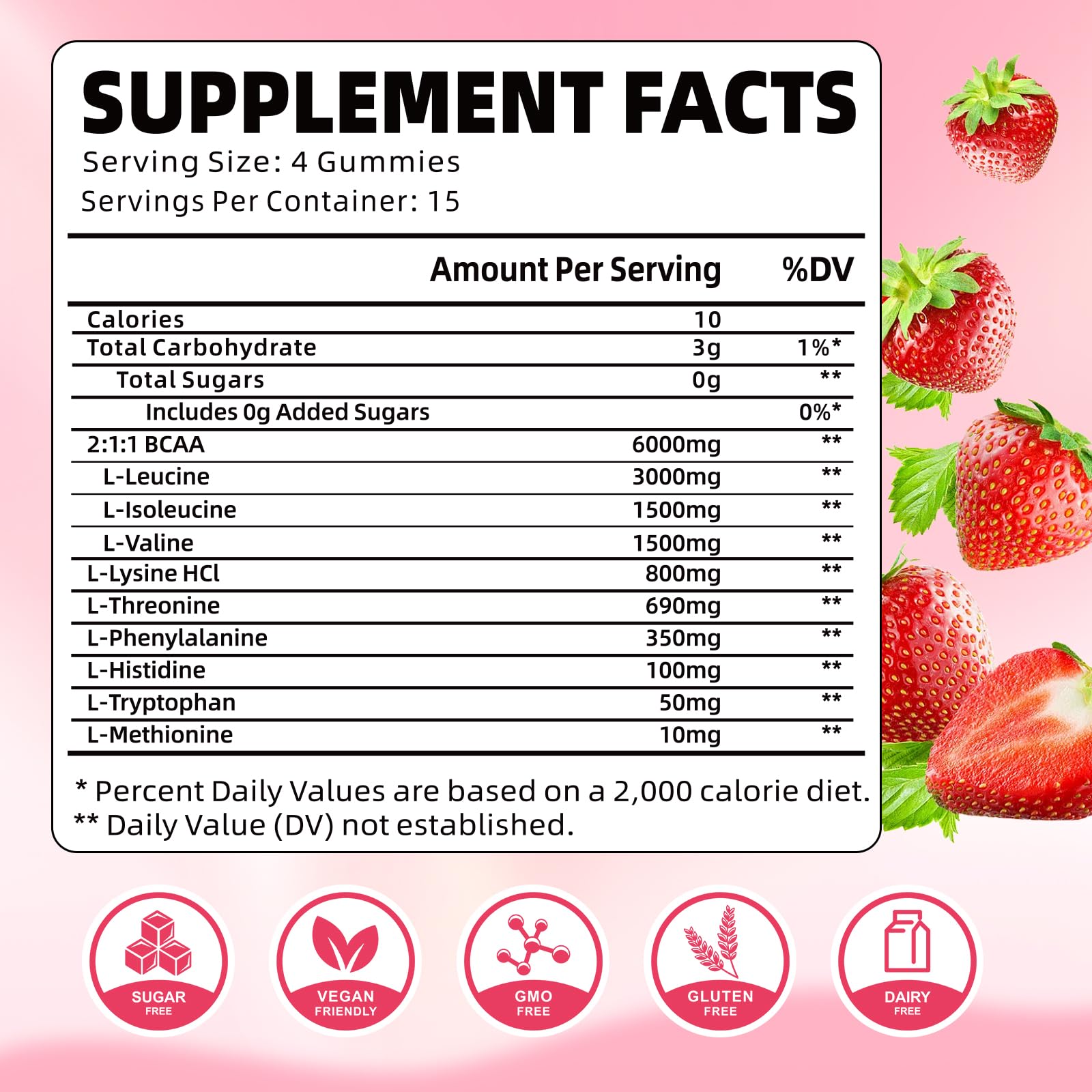 Close-up of YUULAI Essential Amino Acids Gummies strawberry flavour