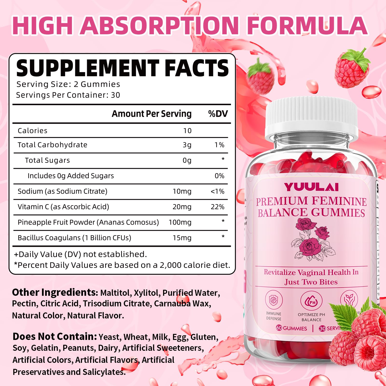 Close-up of YUULAI Feminine Balance Gummies pineapple flavour