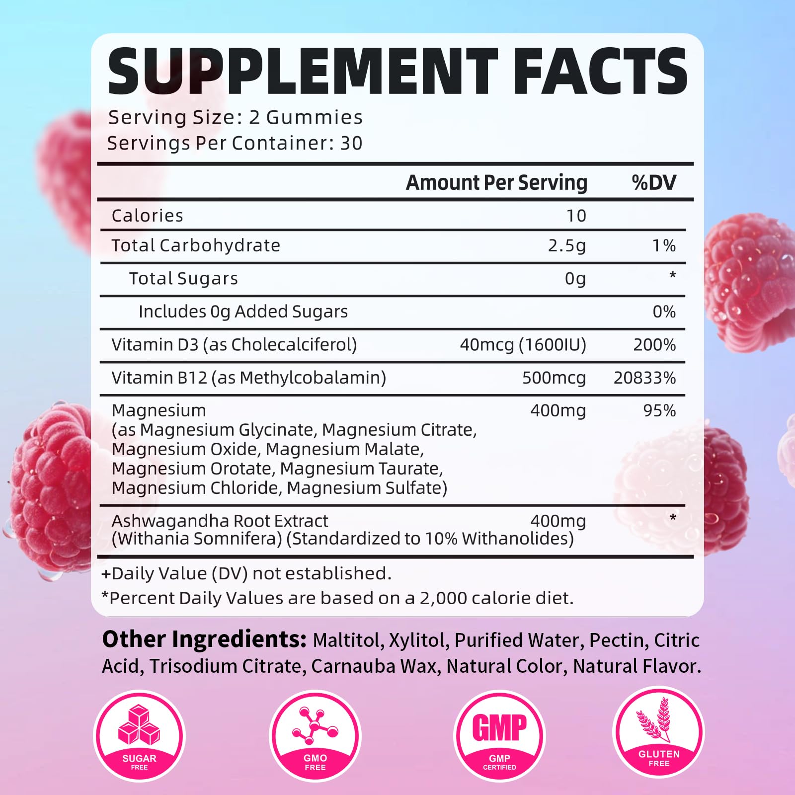 Close-up of YUULAI Magnesium Complex Gummies showing raspberry flavour