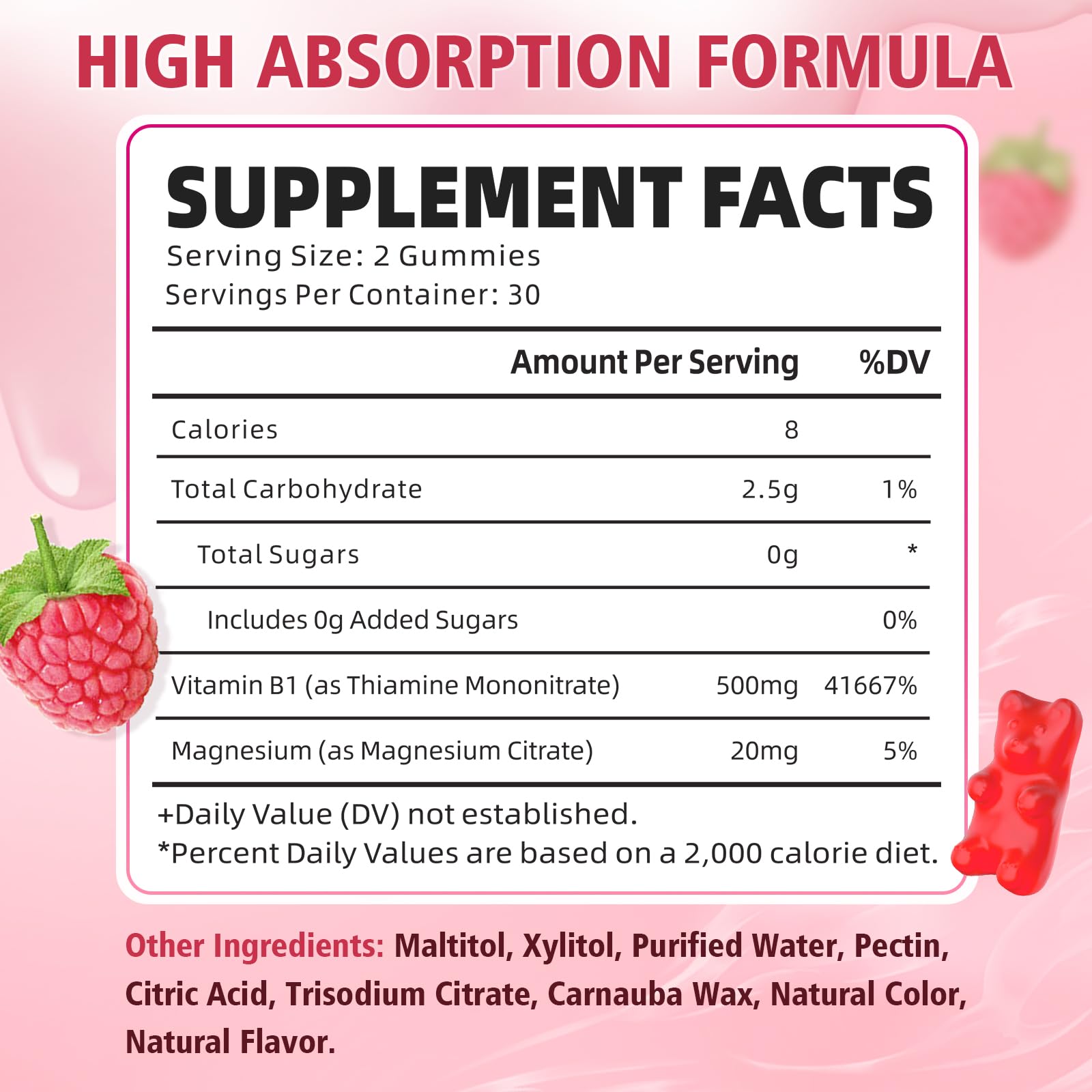 Close-up of YUULAI Vitamin B1 Gummies raspberry flavour