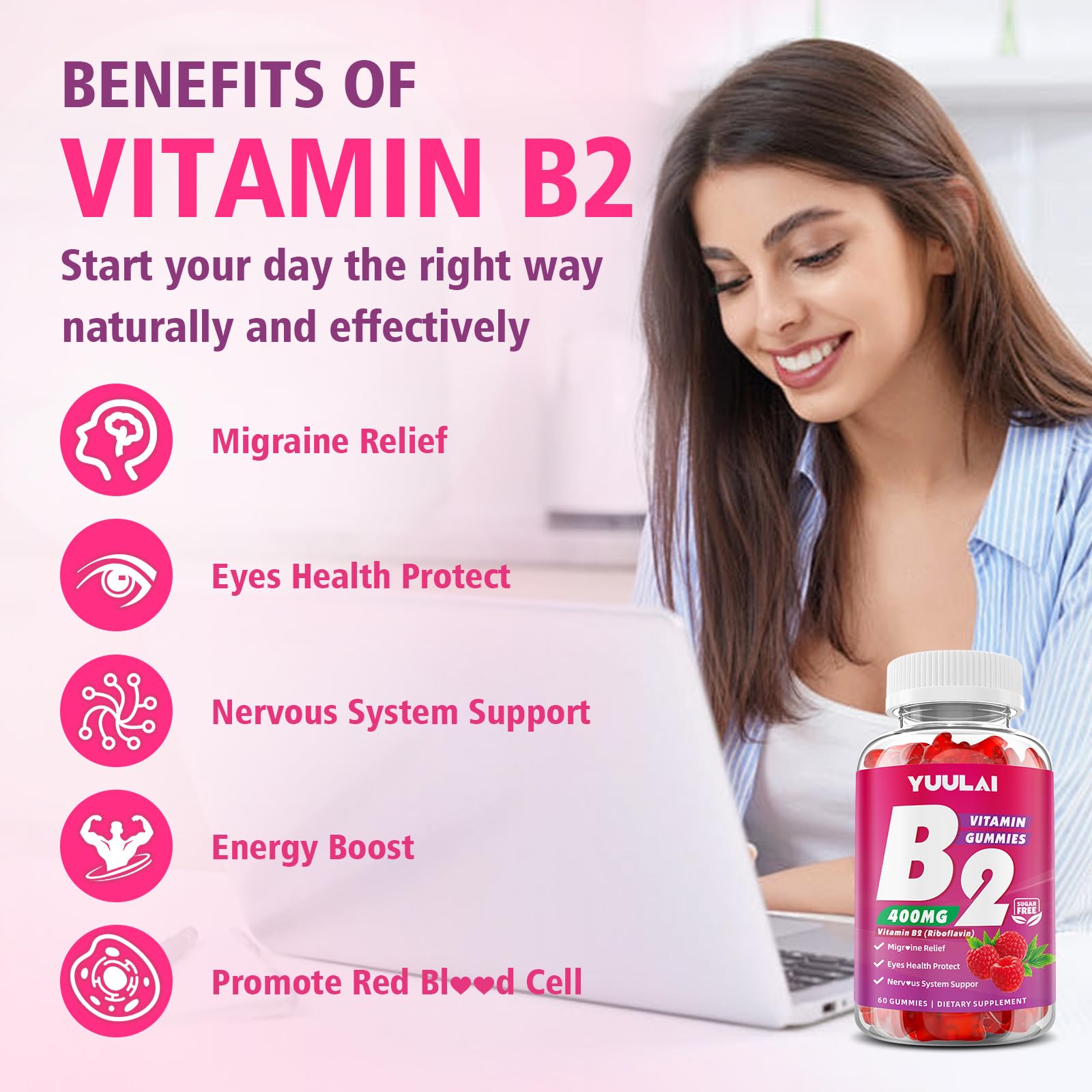 Close-up of YUULAI Vitamin B2 Gummies showing texture