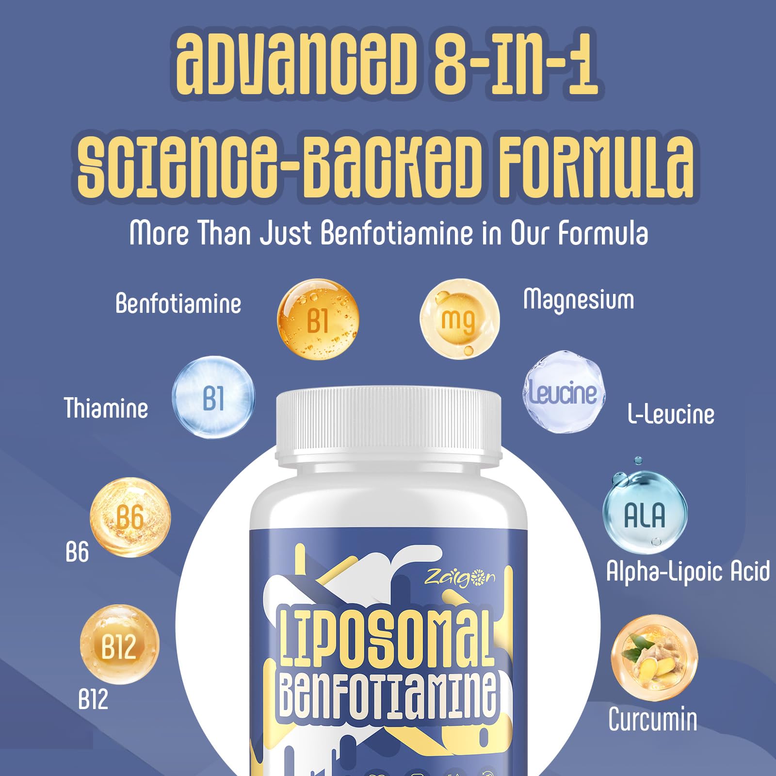 Close-up of Zaigon Benfotiamine 600mg capsules